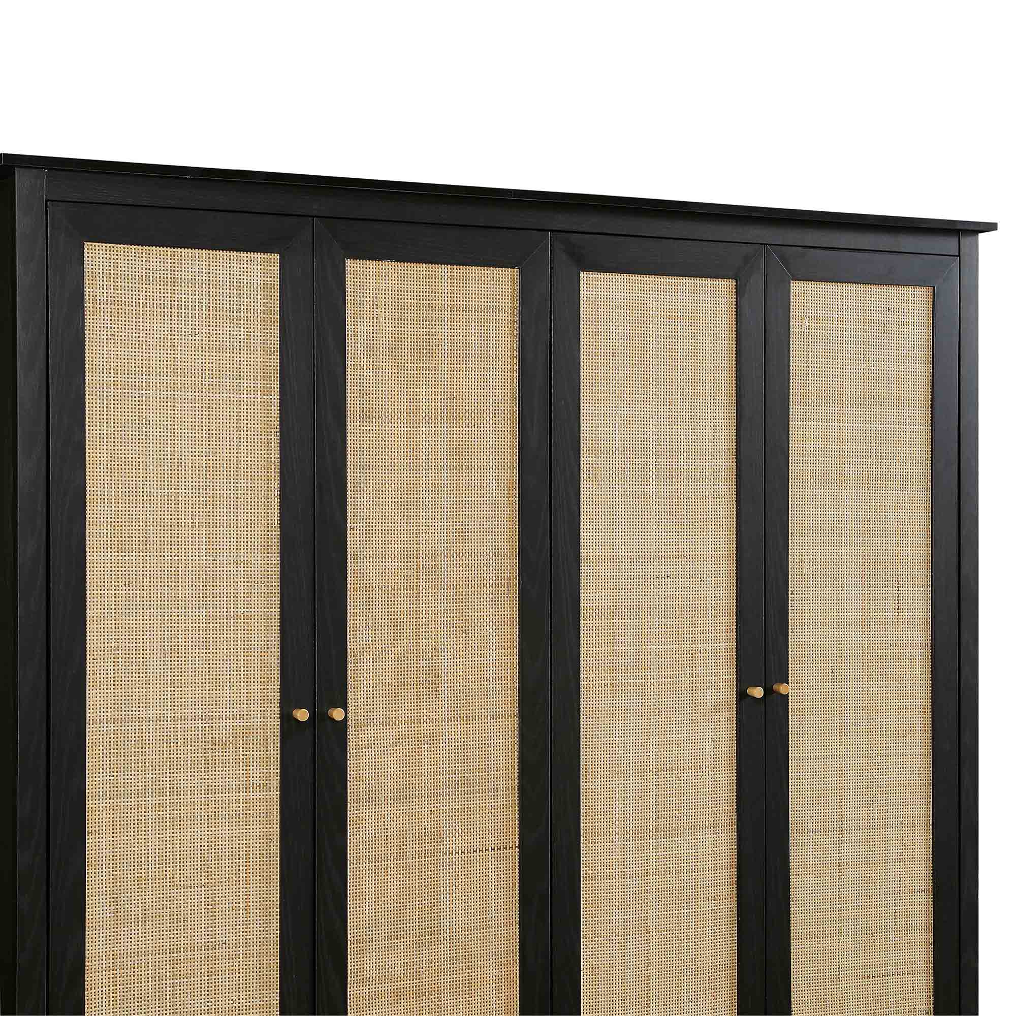 Frances Rattan 4-Door Wardrobe with 2 Drawers, Black - Image 11