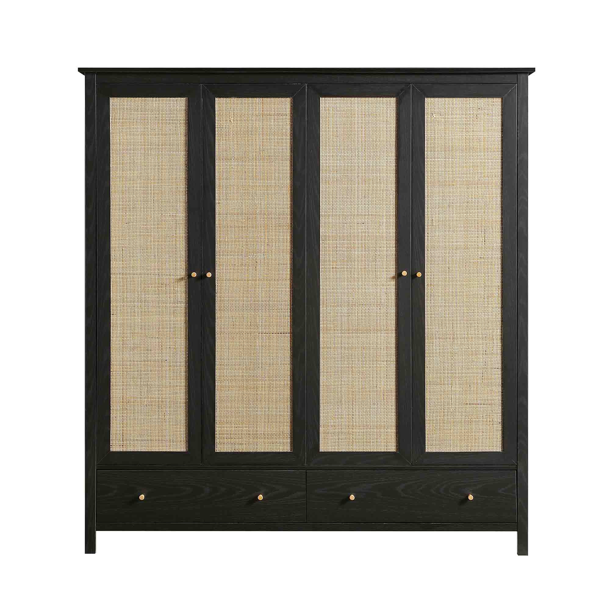 Frances Rattan 4-Door Wardrobe with 2 Drawers, Black - Image 4