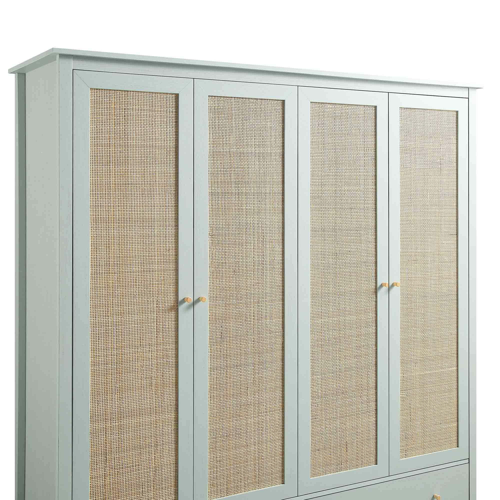 Frances Rattan 4-Door Wardrobe with 2 Drawers, Mint - Image 11
