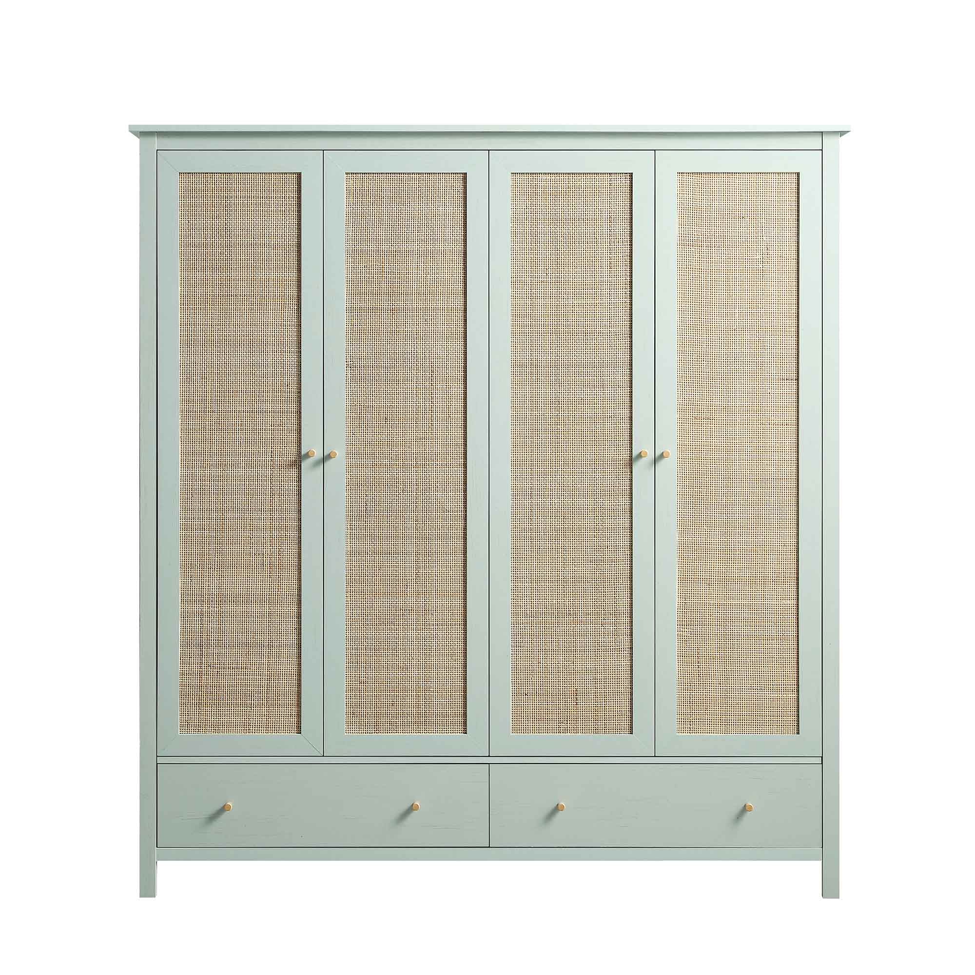 Frances Rattan 4-Door Wardrobe with 2 Drawers, Mint - Image 4