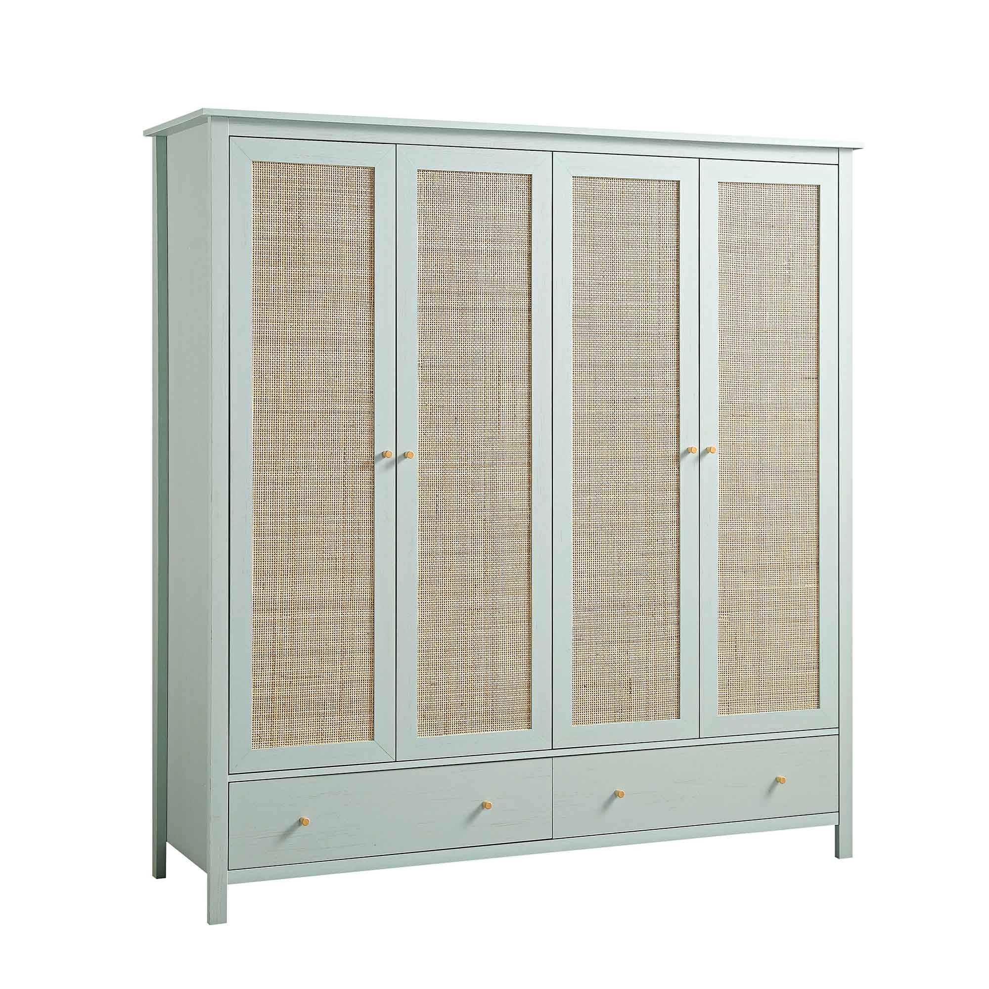 Frances Rattan 4-Door Wardrobe with 2 Drawers, Mint - Image 5