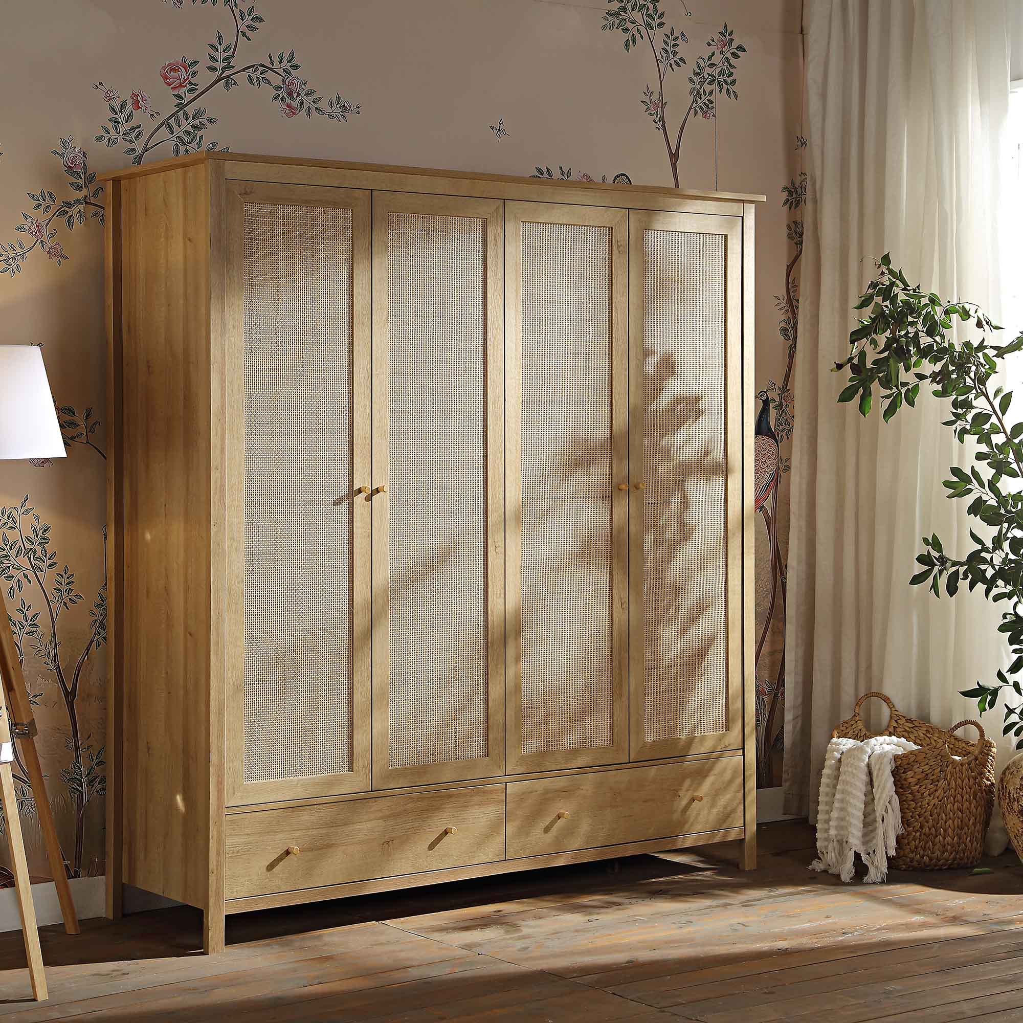 Frances Rattan 4-Door Wardrobe with 2 Drawers, Natural - Image 3