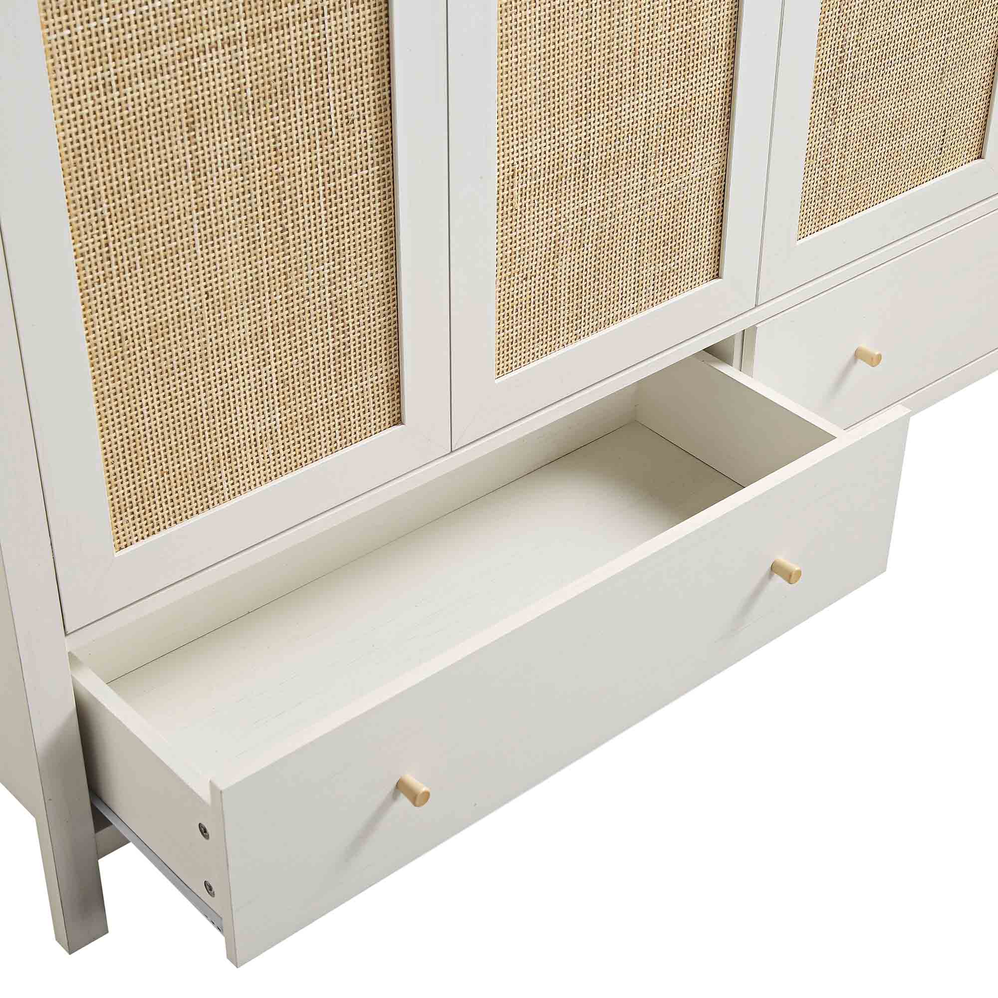 Frances Rattan 4-Door Wardrobe with 2 Drawers, White - Image 12