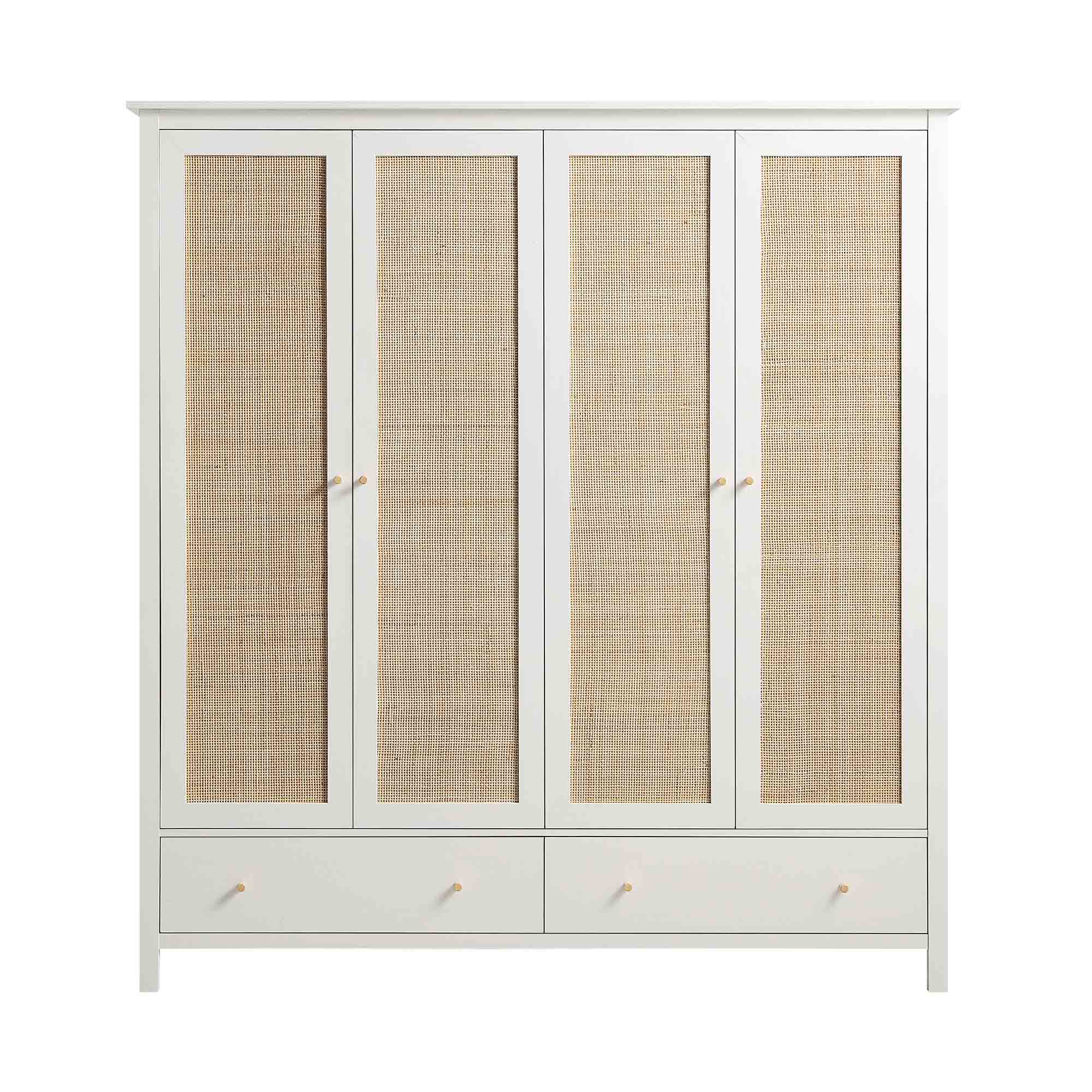 Frances Rattan 4-Door Wardrobe with 2 Drawers, White - Image 4