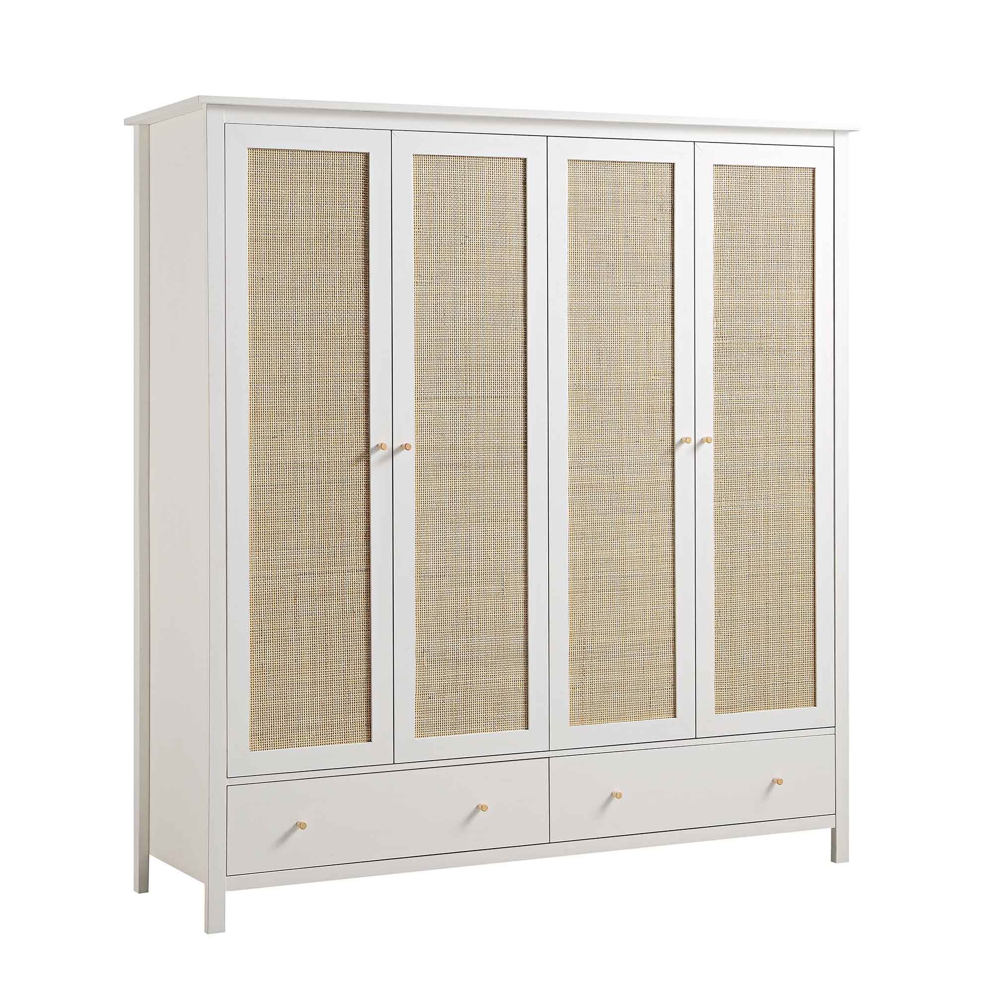 Frances Rattan 4-Door Wardrobe with 2 Drawers, White - Image 5