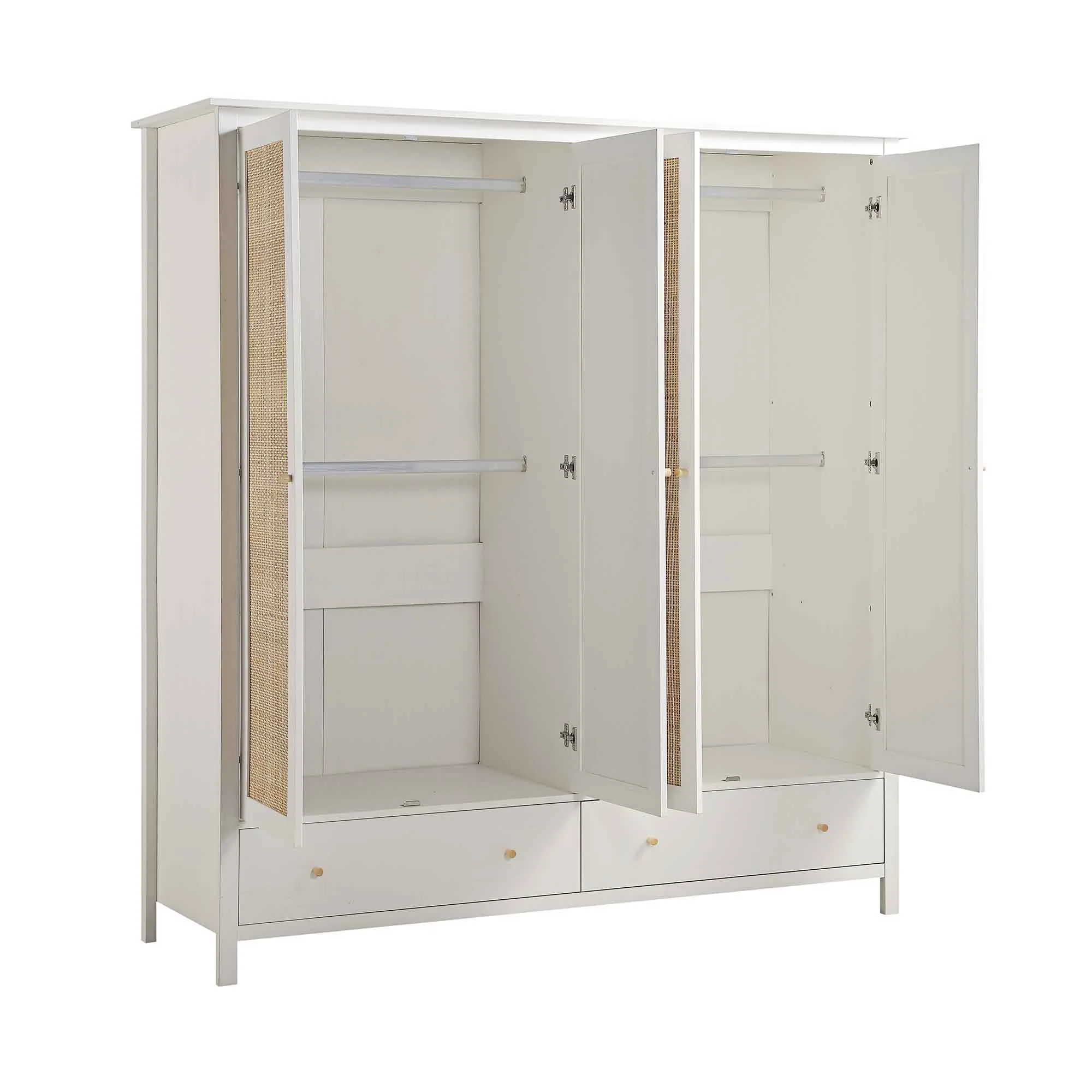 Frances Rattan 4-Door Wardrobe with 2 Drawers, White - Image 7
