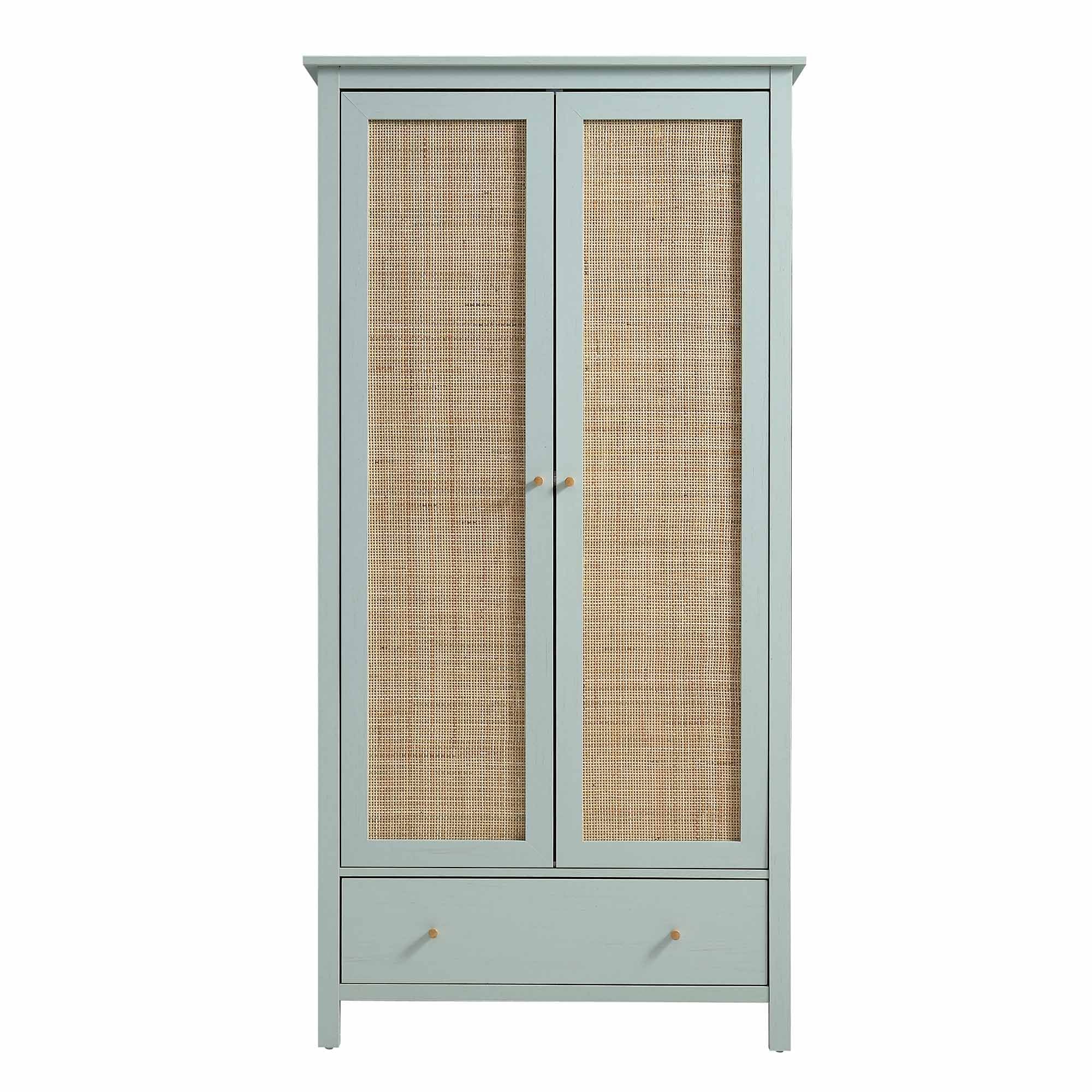 Frances Rattan Double Wardrobe with 1 Drawer, Mint - Image 3