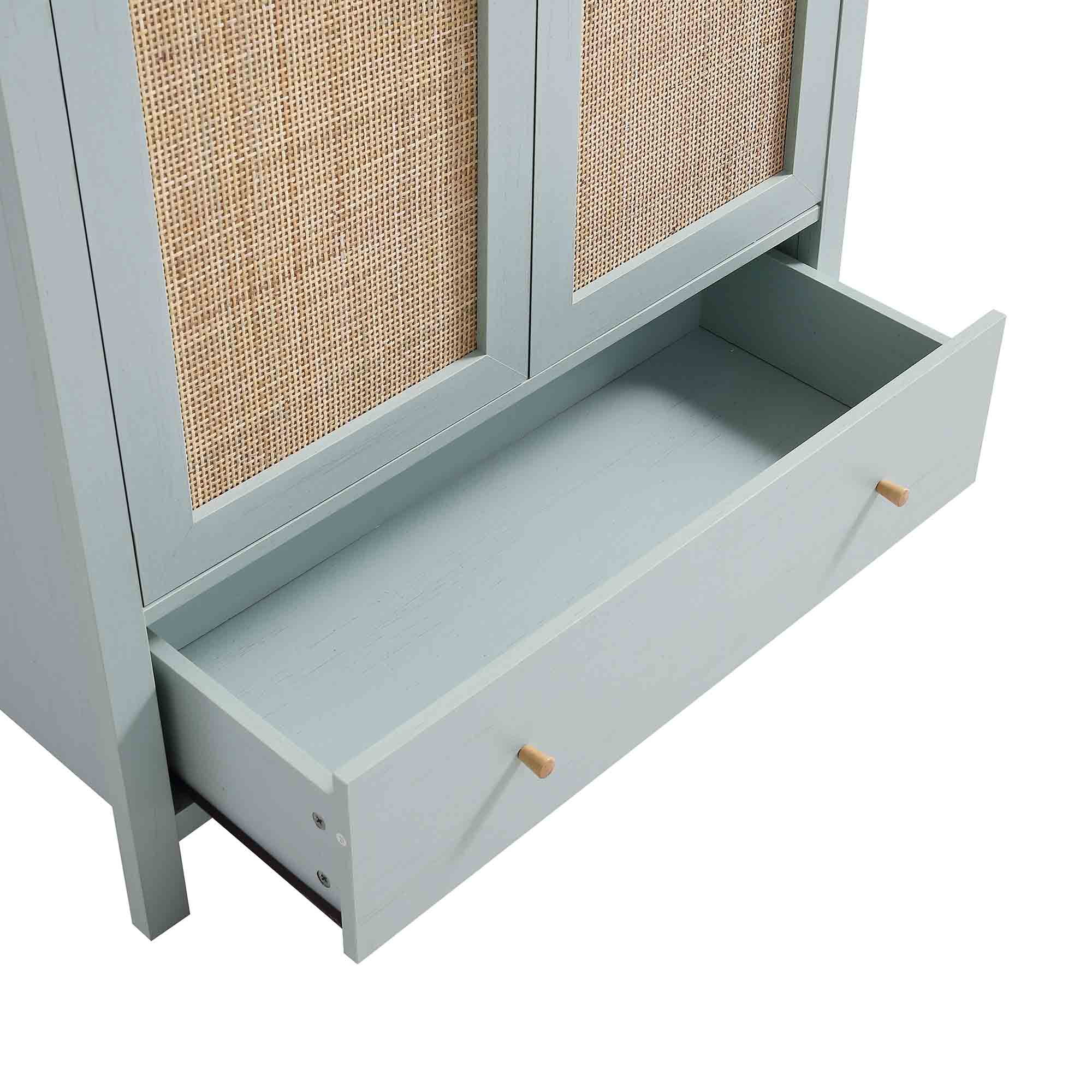 Frances Rattan Double Wardrobe with 1 Drawer, Mint - Image 9
