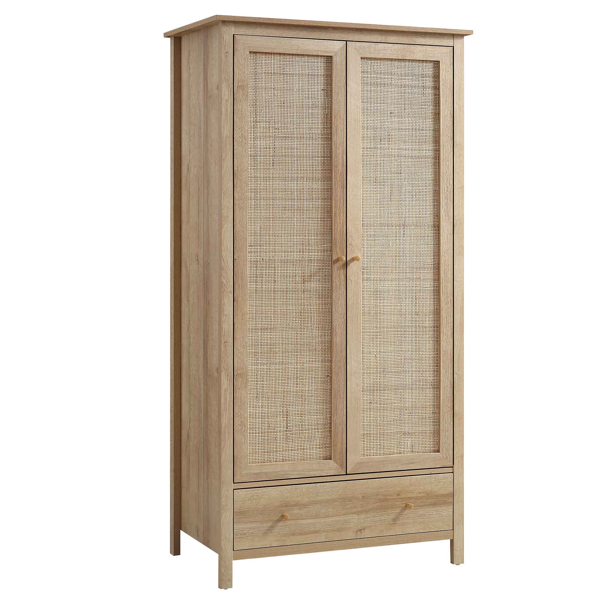 Frances Rattan Double Wardrobe with 1 Drawer, Natural - Image 4