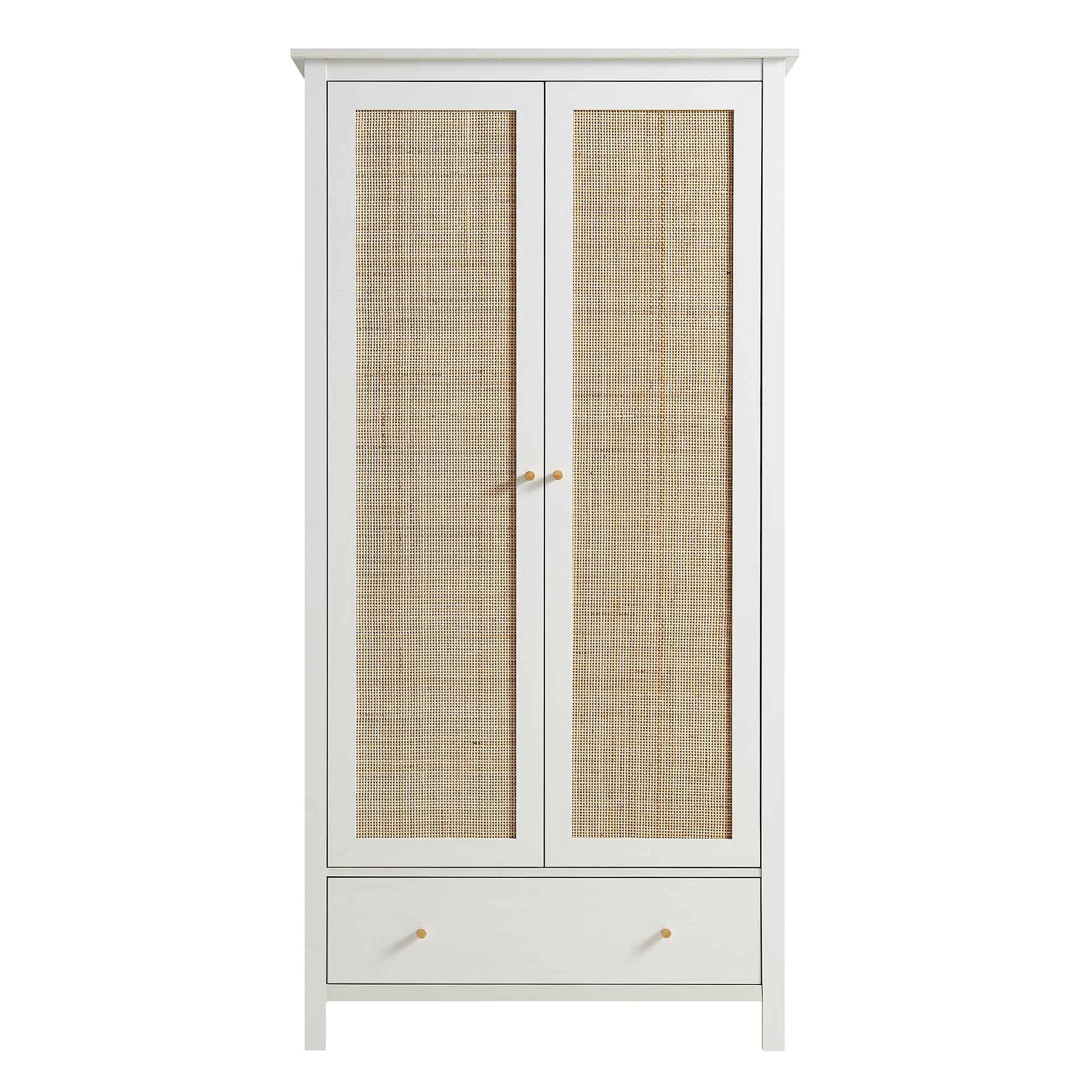Frances Rattan Double Wardrobe with 1 Drawer, White - Image 4