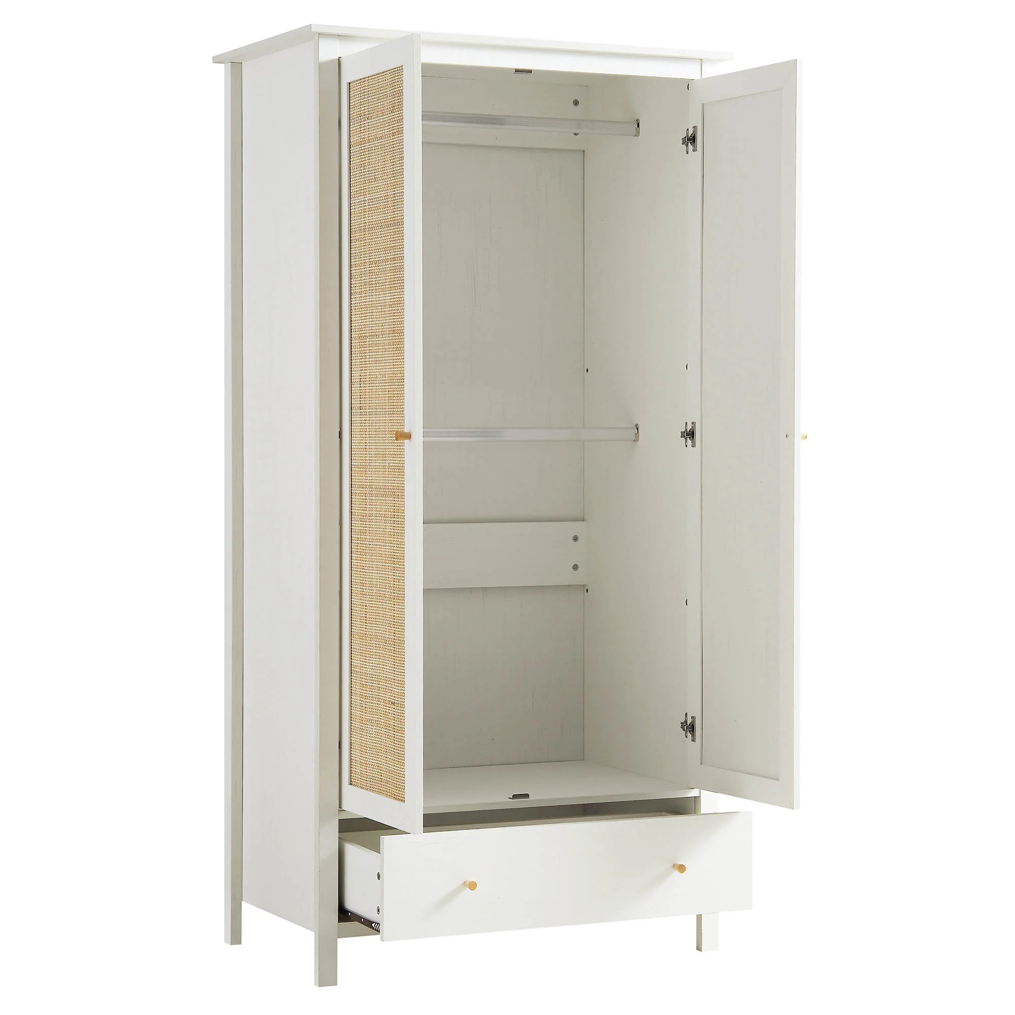 Frances Rattan Double Wardrobe with 1 Drawer, White - Image 7
