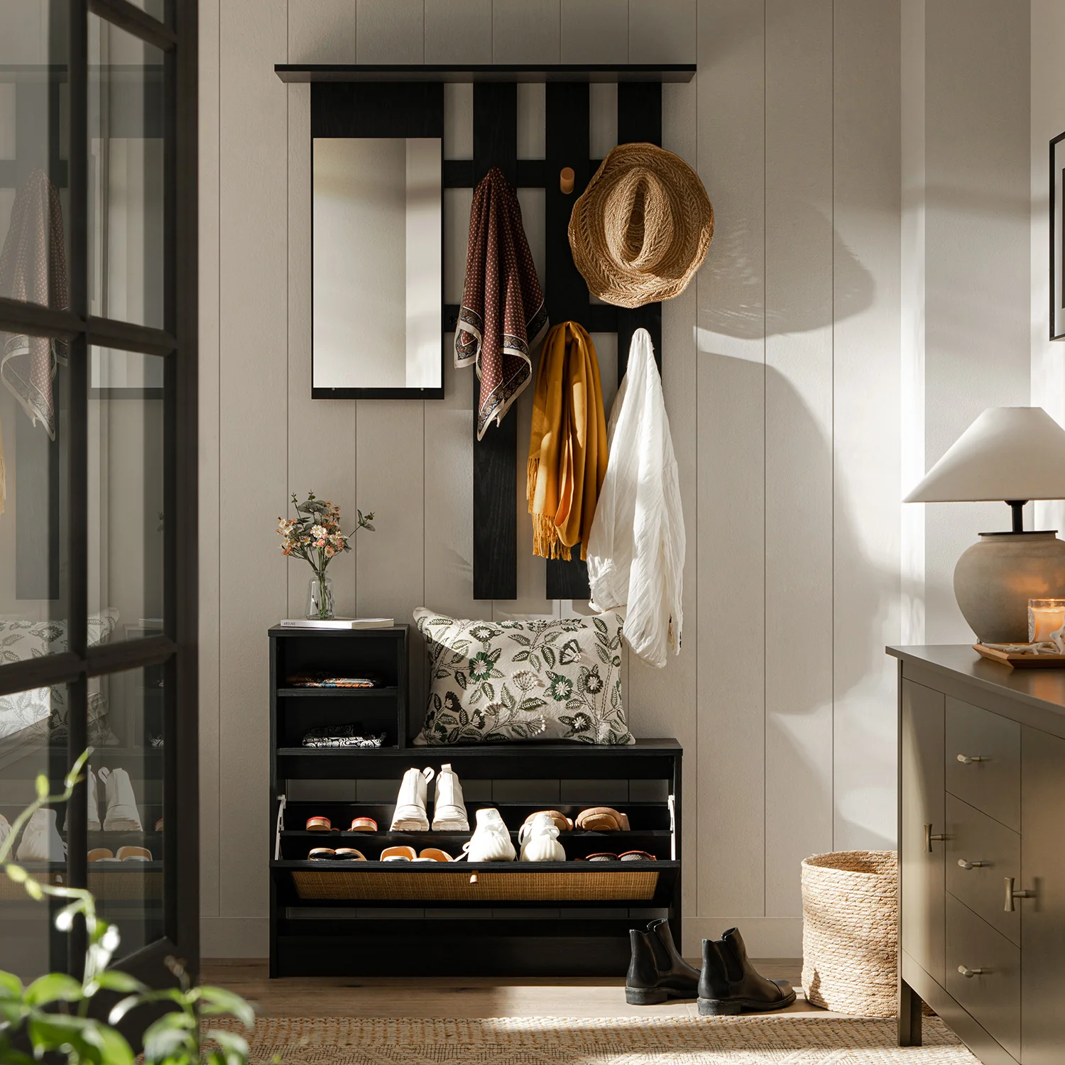 Frances Rattan Hallway Unit with Mirror, Black - Image 2