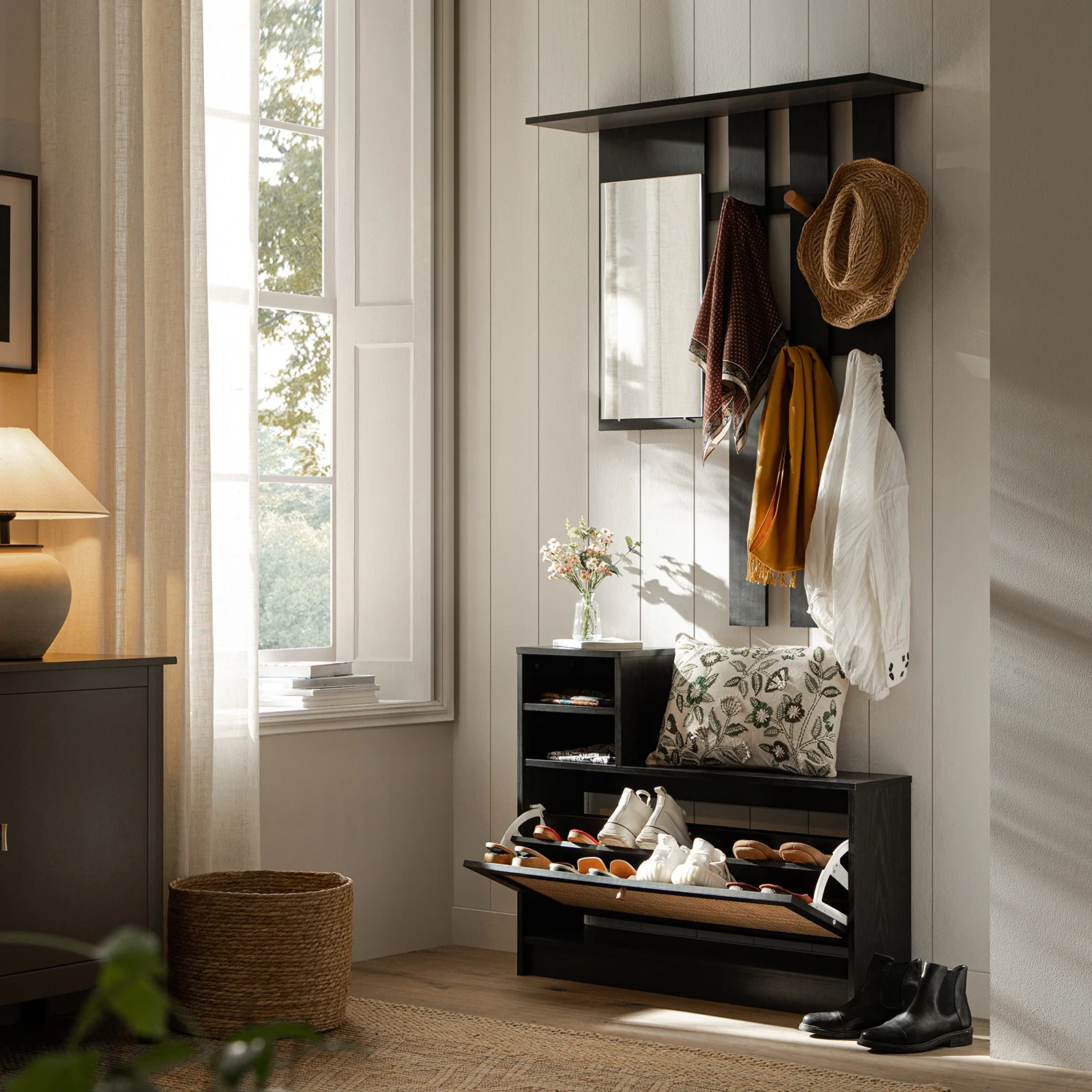 Frances Rattan Hallway Unit with Mirror, Black - Image 4