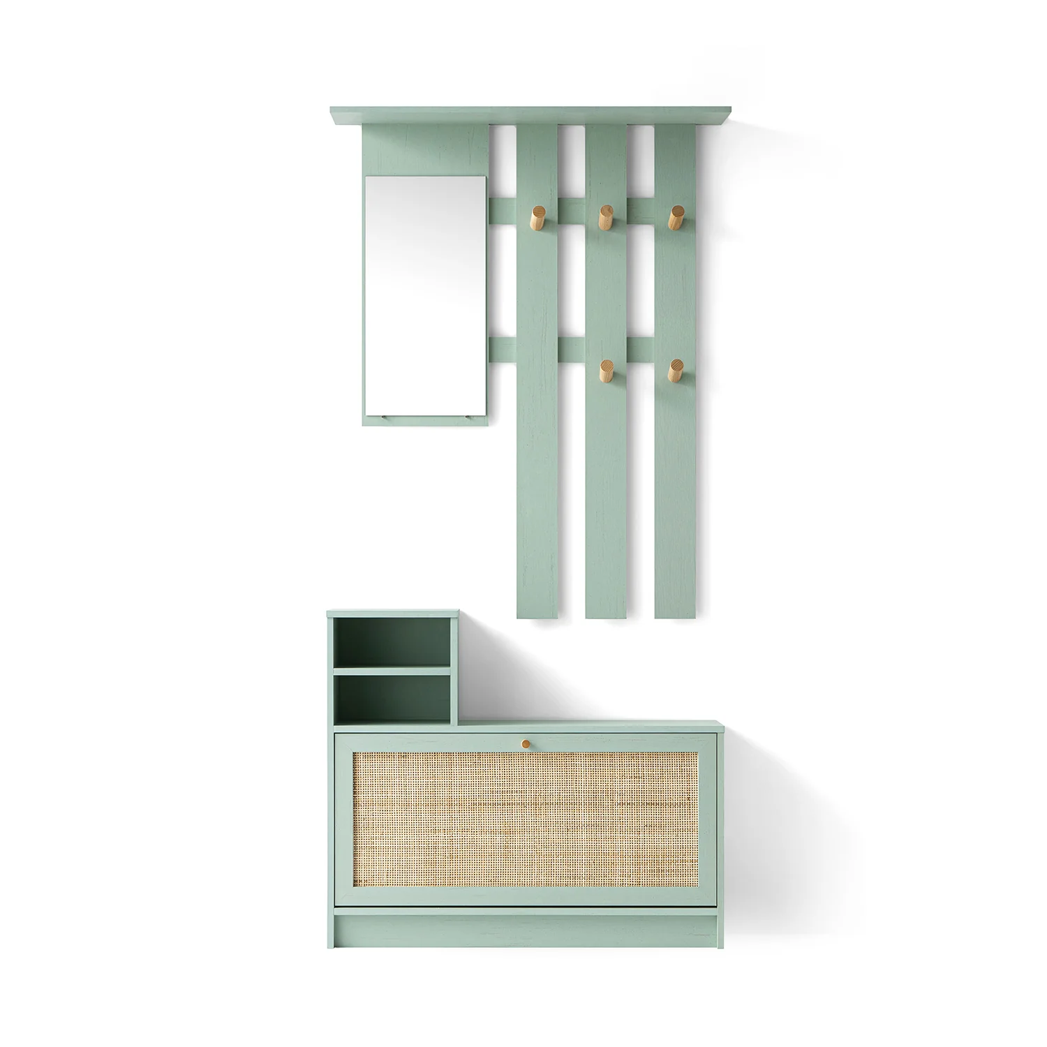 Frances Rattan Hallway Unit with Mirror, Mint