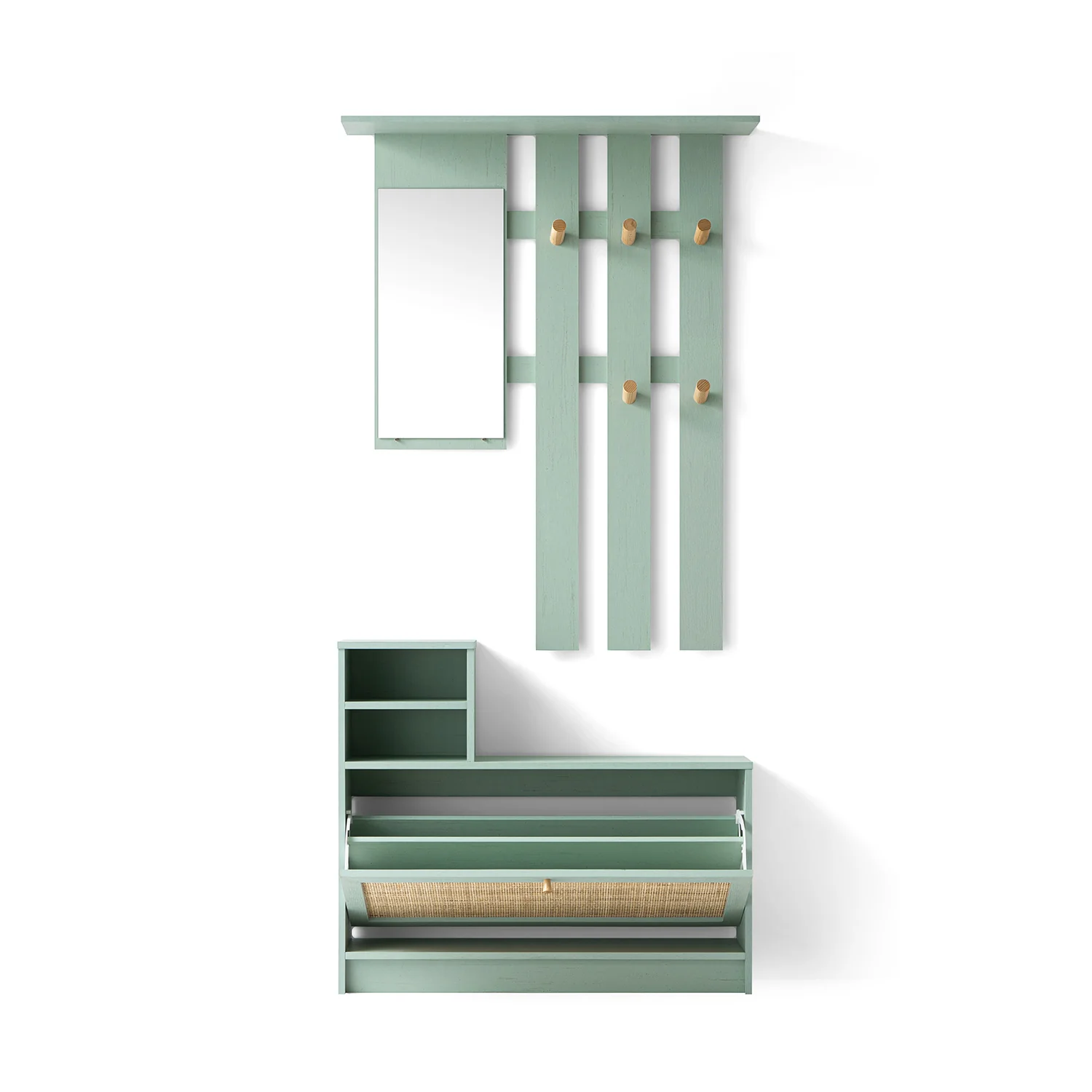 Frances Rattan Hallway Unit with Mirror, Mint - Image 2