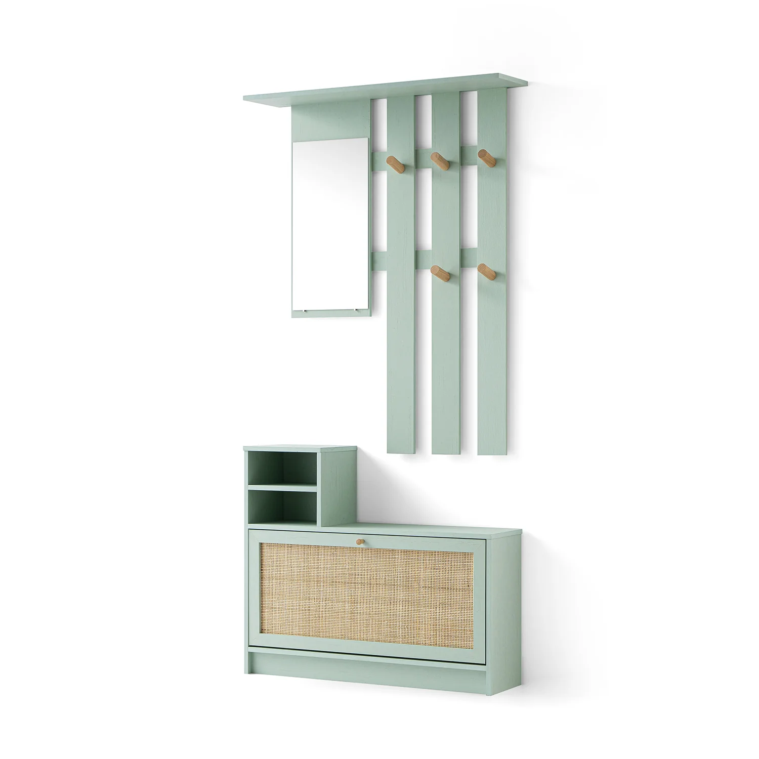 Frances Rattan Hallway Unit with Mirror, Mint - Image 4