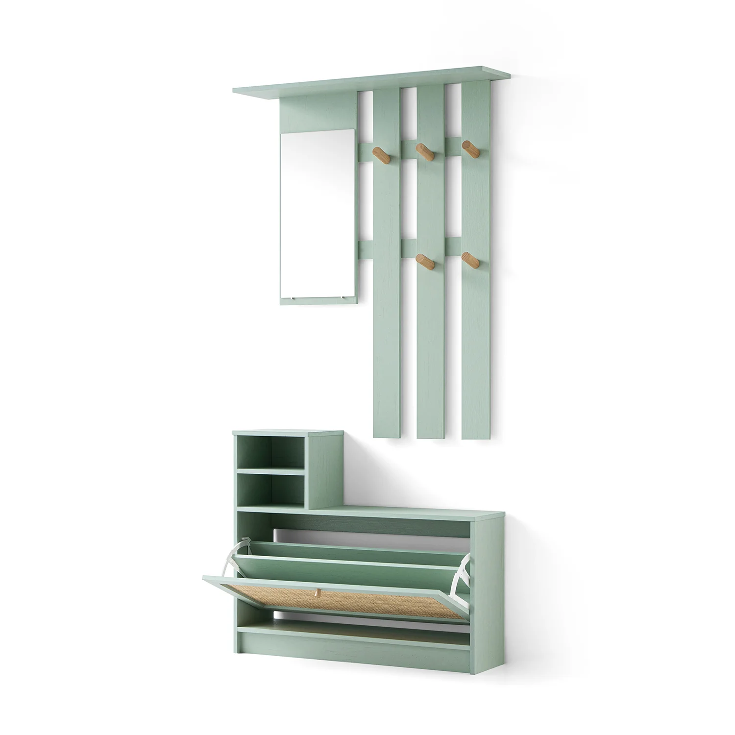 Frances Rattan Hallway Unit with Mirror, Mint - Image 5