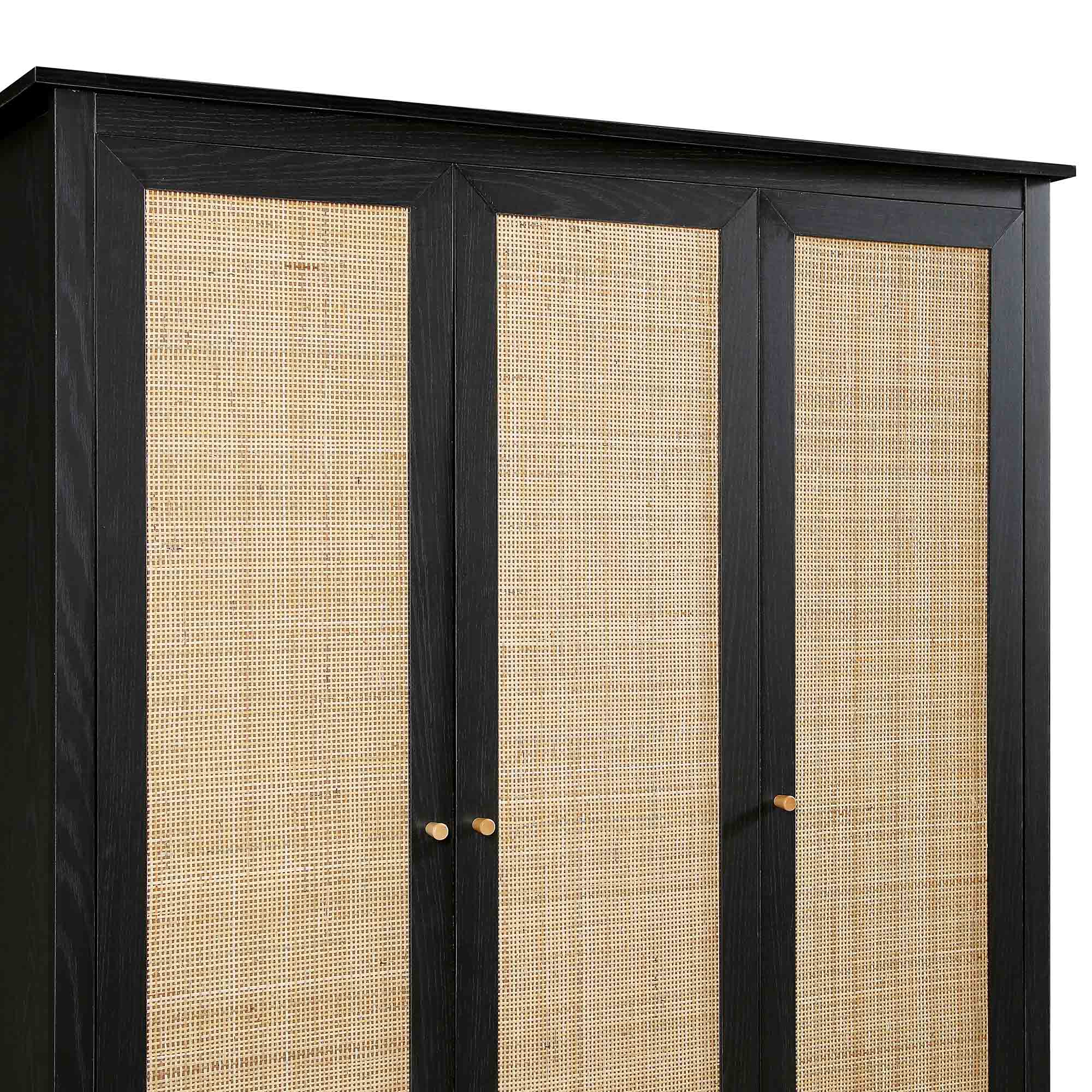 Frances Rattan Triple Wardrobe with 2 Drawers, Black - Image 11