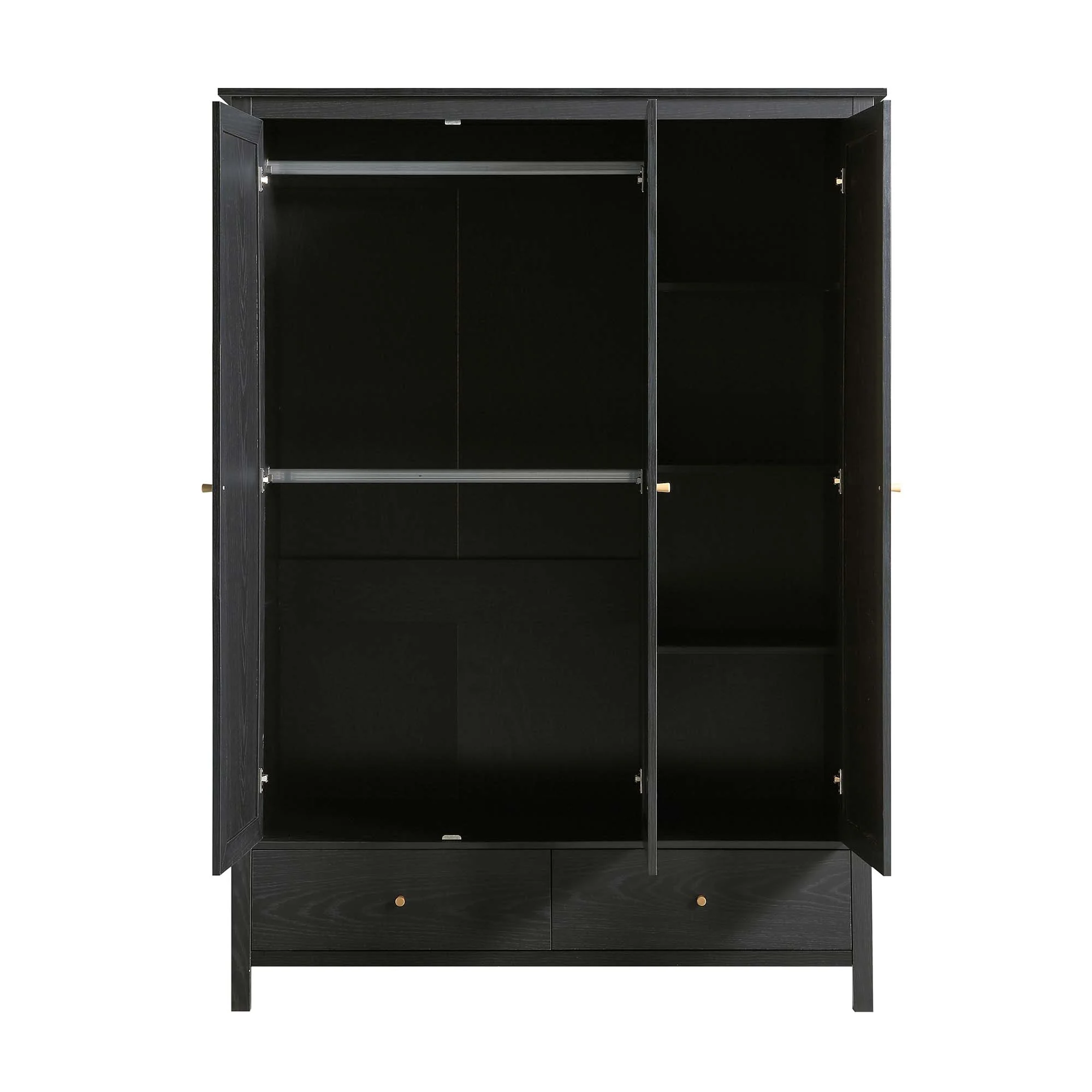 Frances Rattan Triple Wardrobe with 2 Drawers, Black - Image 8
