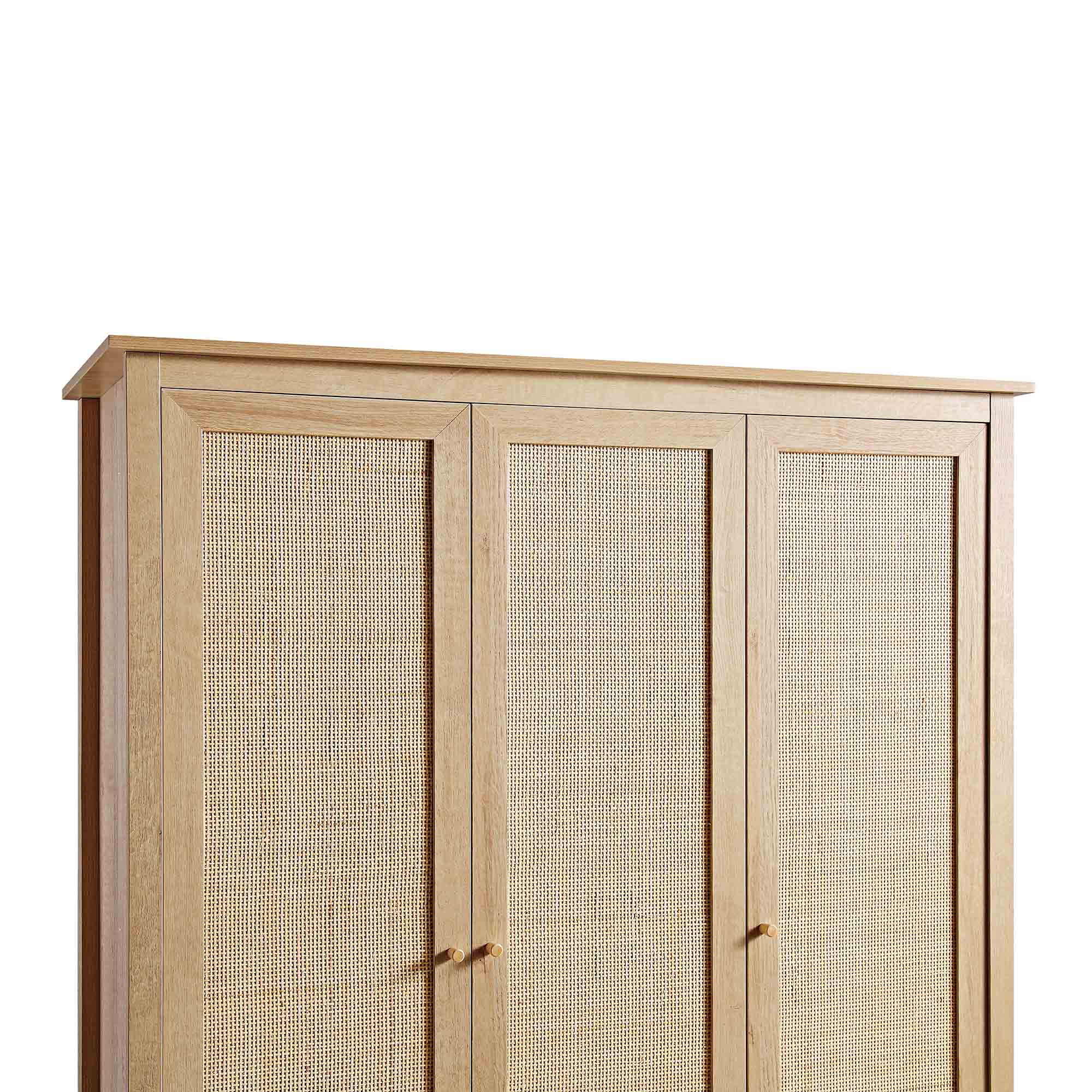 Frances Rattan Triple Wardrobe with 2 Drawers, Natural - Image 11