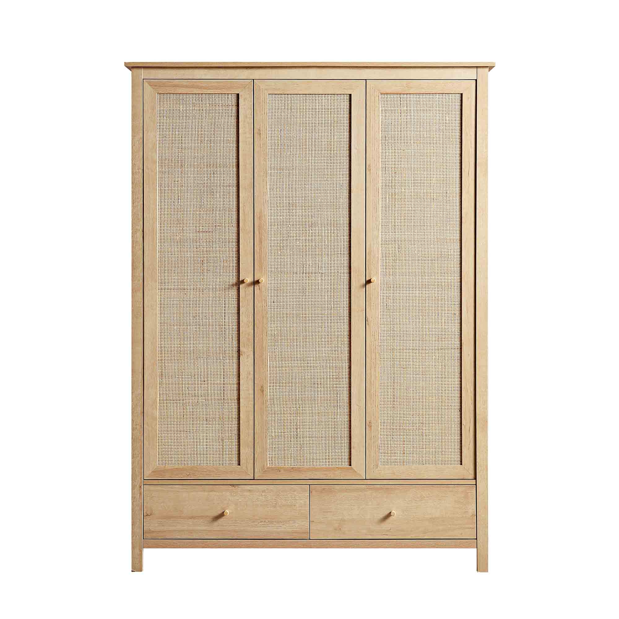 Frances Rattan Triple Wardrobe with 2 Drawers, Natural - Image 4