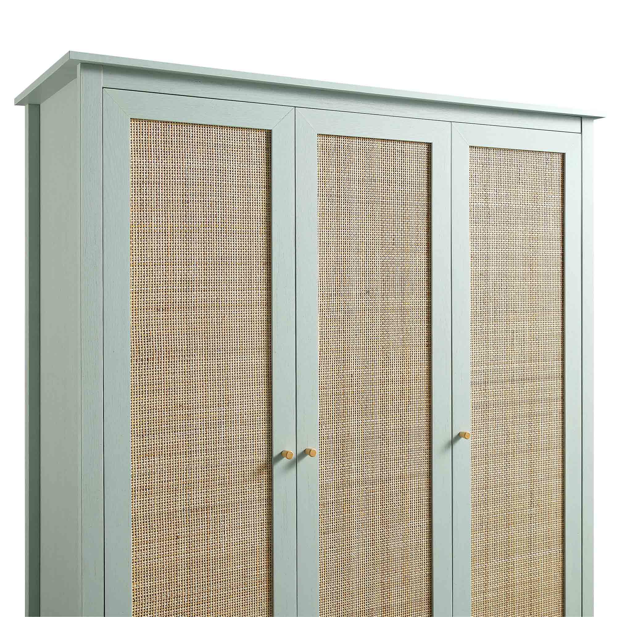 Frances Rattan Triple Wardrobe with 2 Drawers, Mint - Image 11