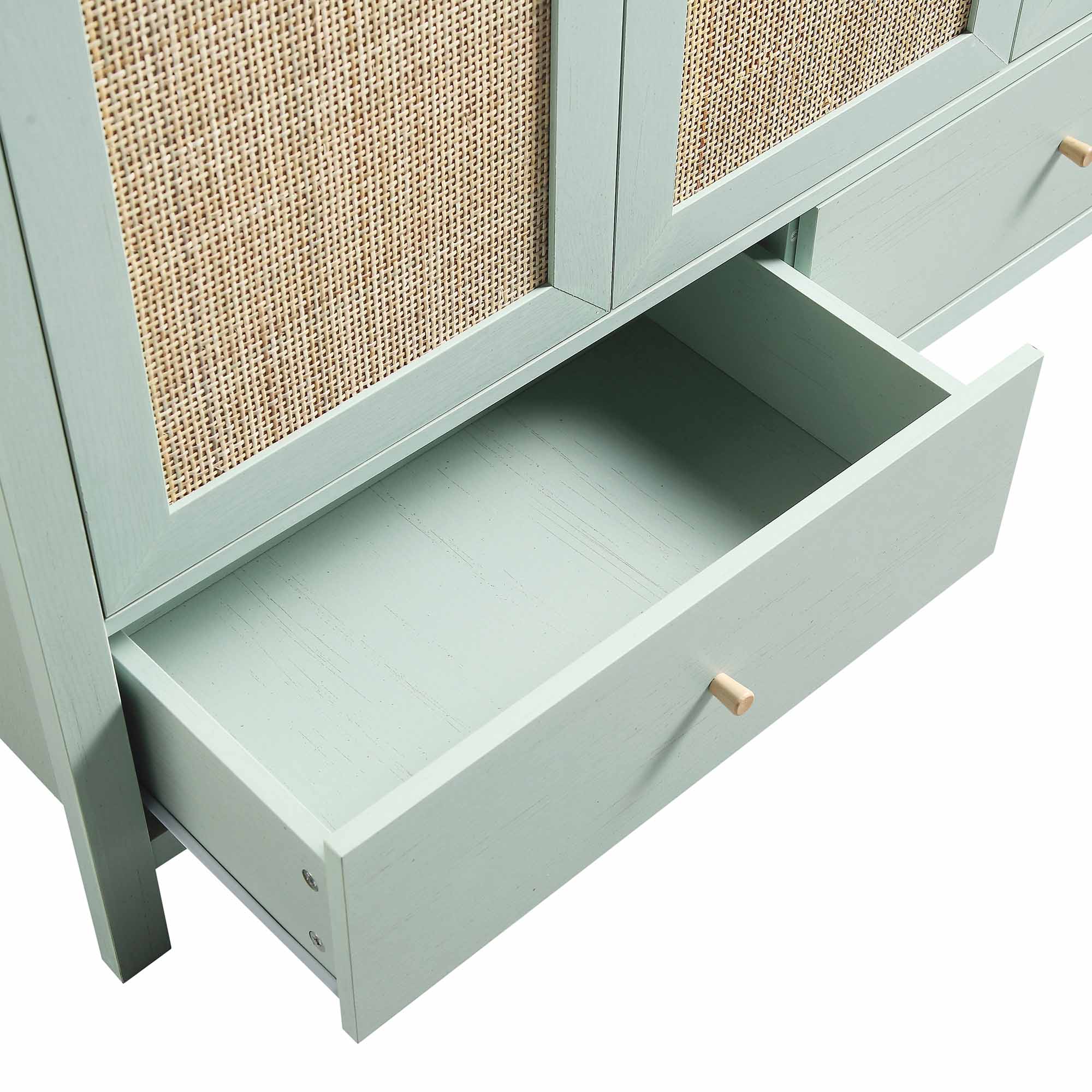 Frances Rattan Triple Wardrobe with 2 Drawers, Mint - Image 12