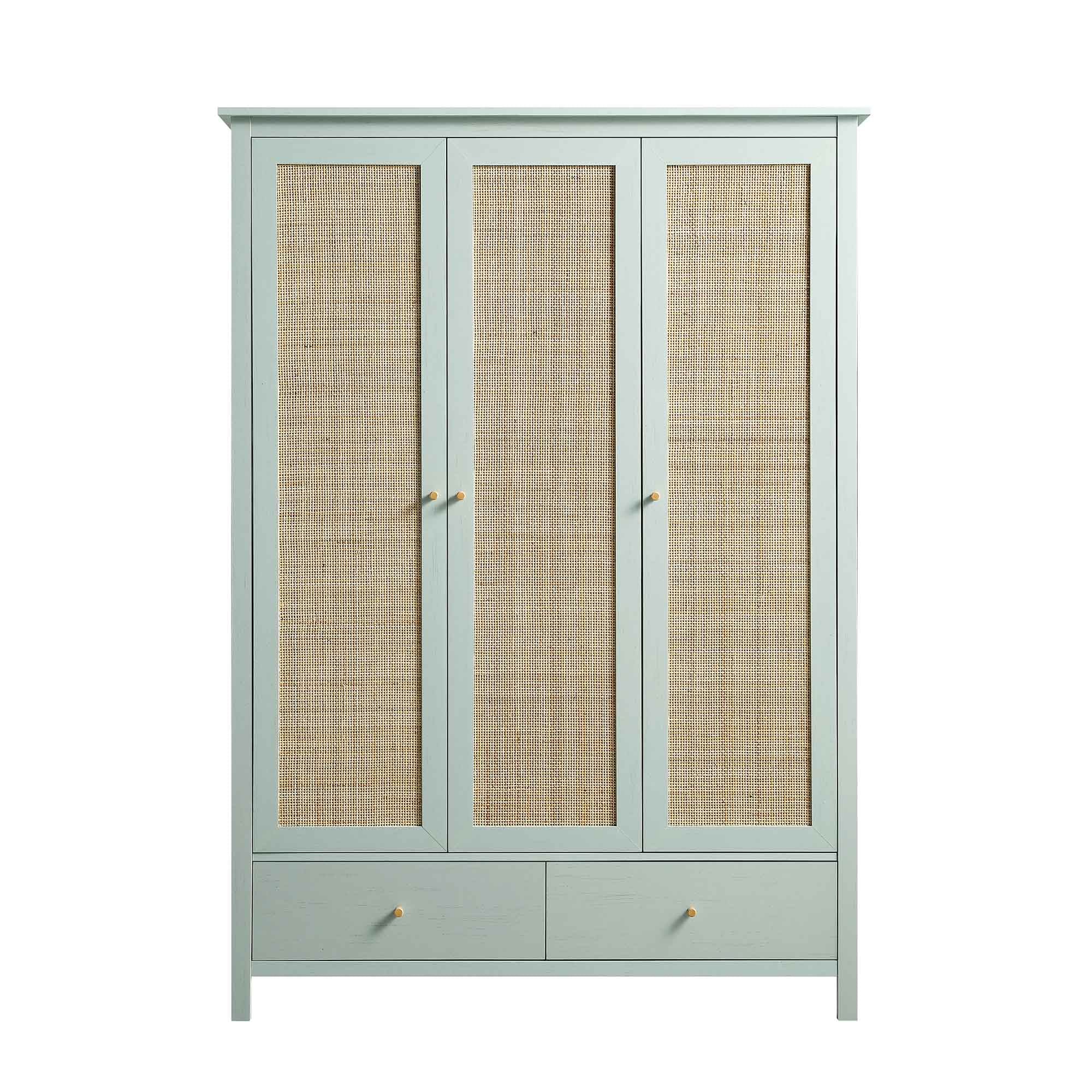 Frances Rattan Triple Wardrobe with 2 Drawers, Mint - Image 4