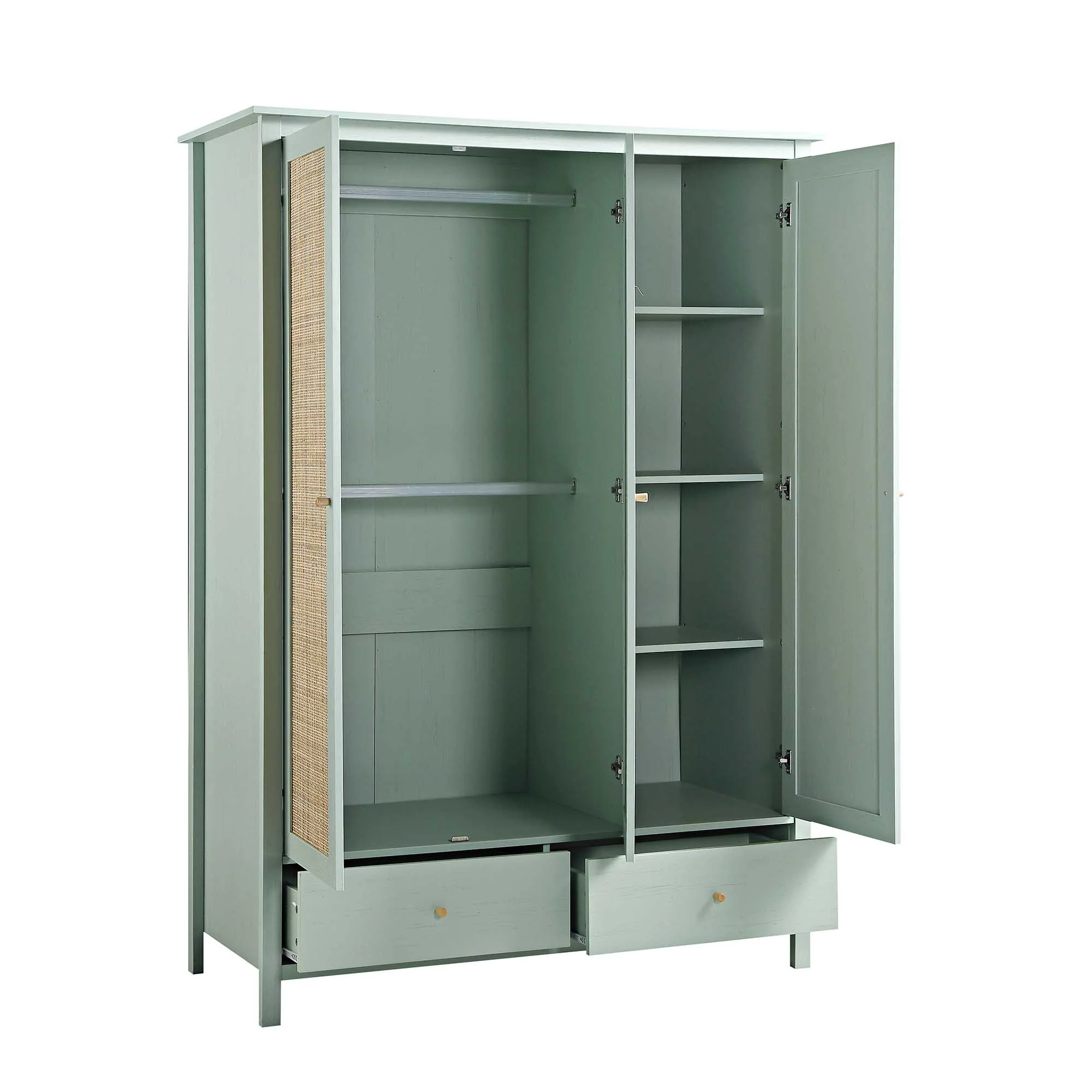 Frances Rattan Triple Wardrobe with 2 Drawers, Mint - Image 8