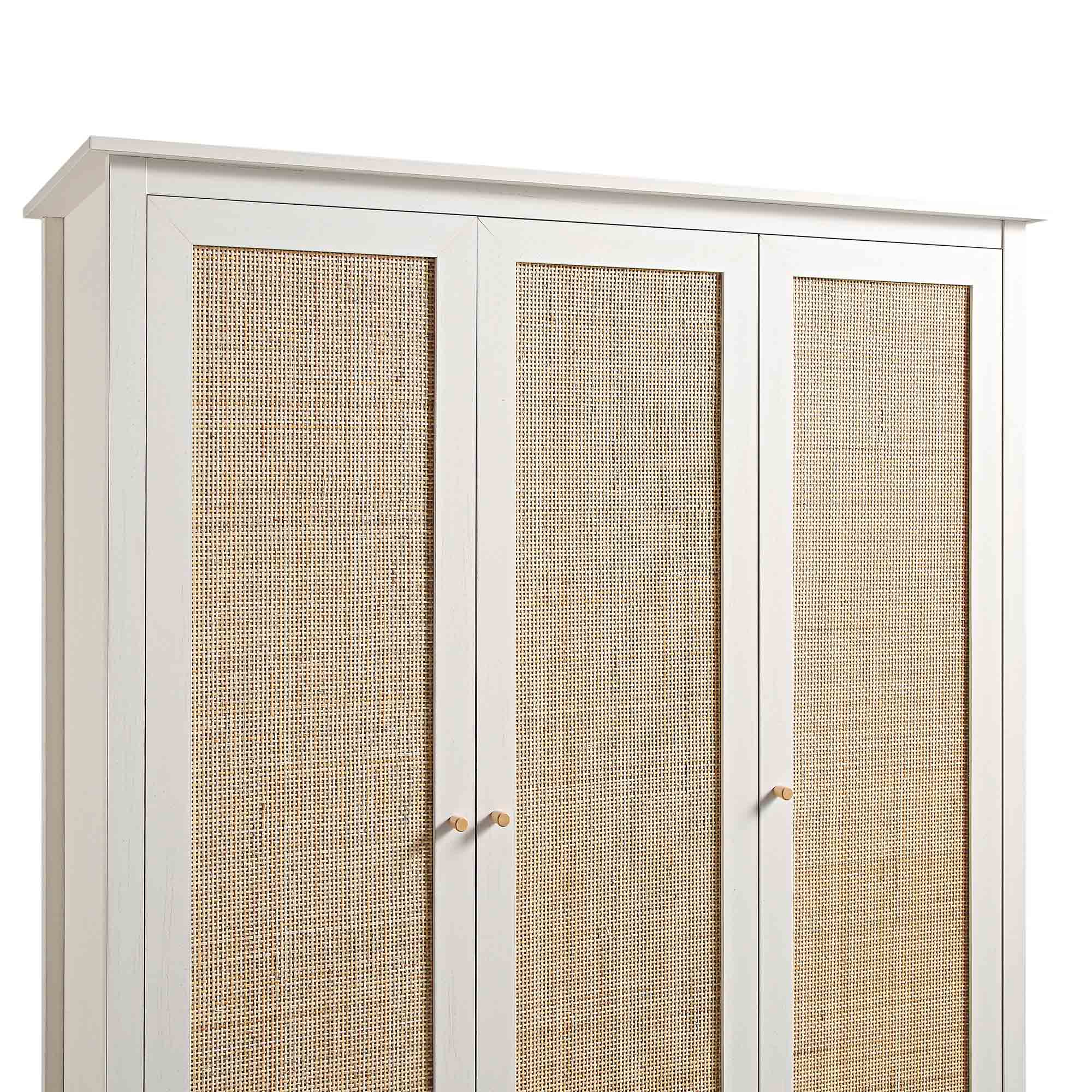 Frances Rattan Triple Wardrobe with 2 Drawers, White - Image 11