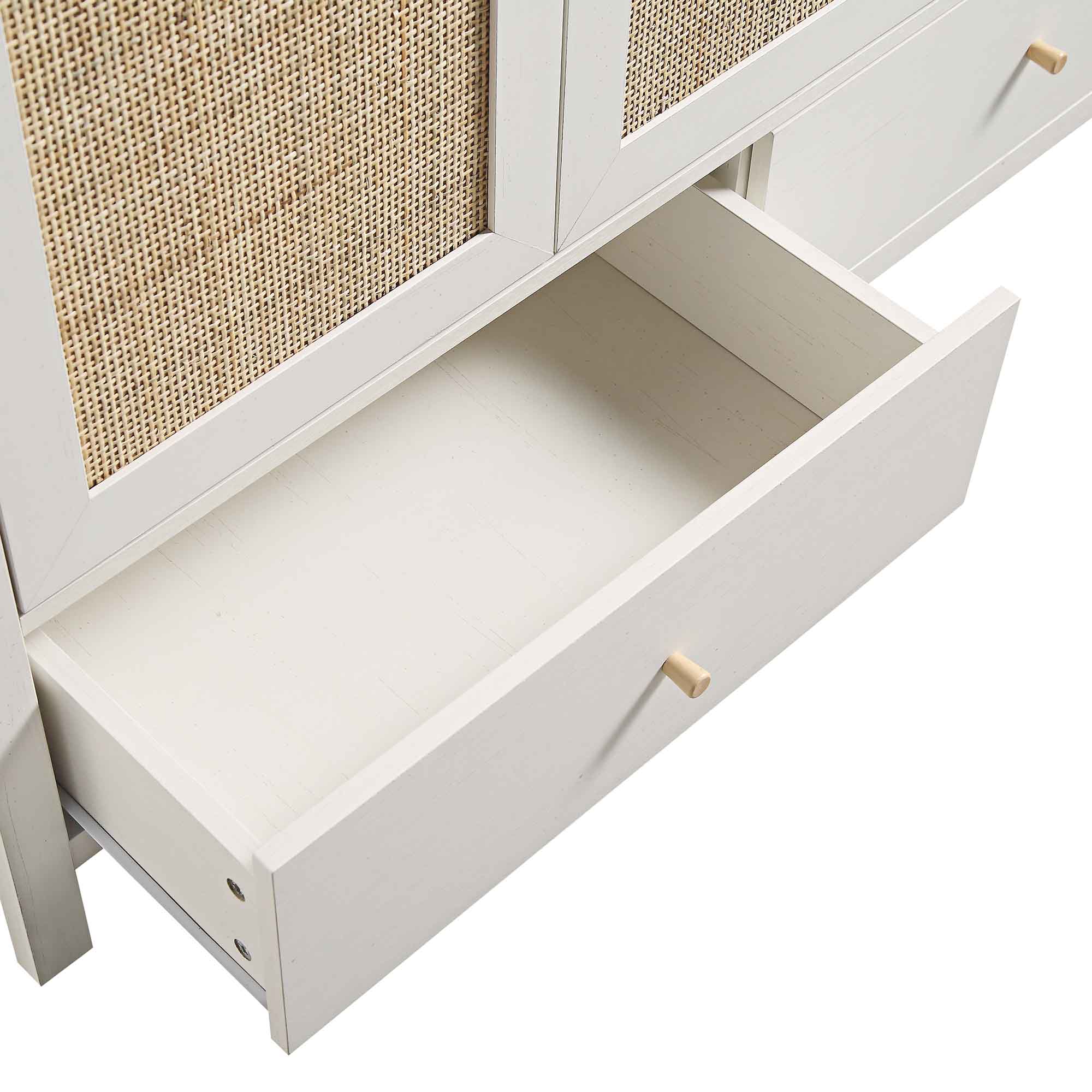 Frances Rattan Triple Wardrobe with 2 Drawers, White - Image 12