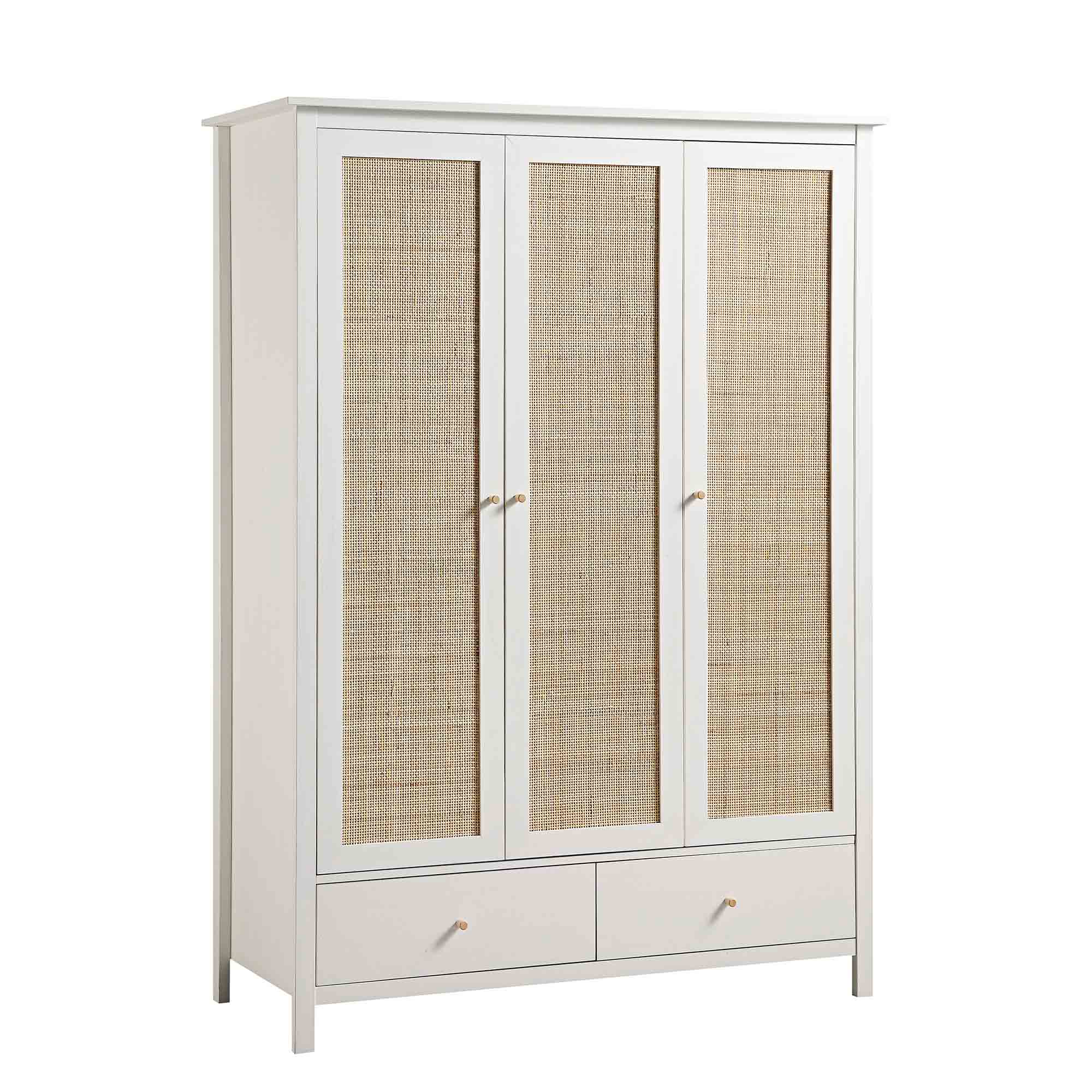 Frances Rattan Triple Wardrobe with 2 Drawers, White - Image 5