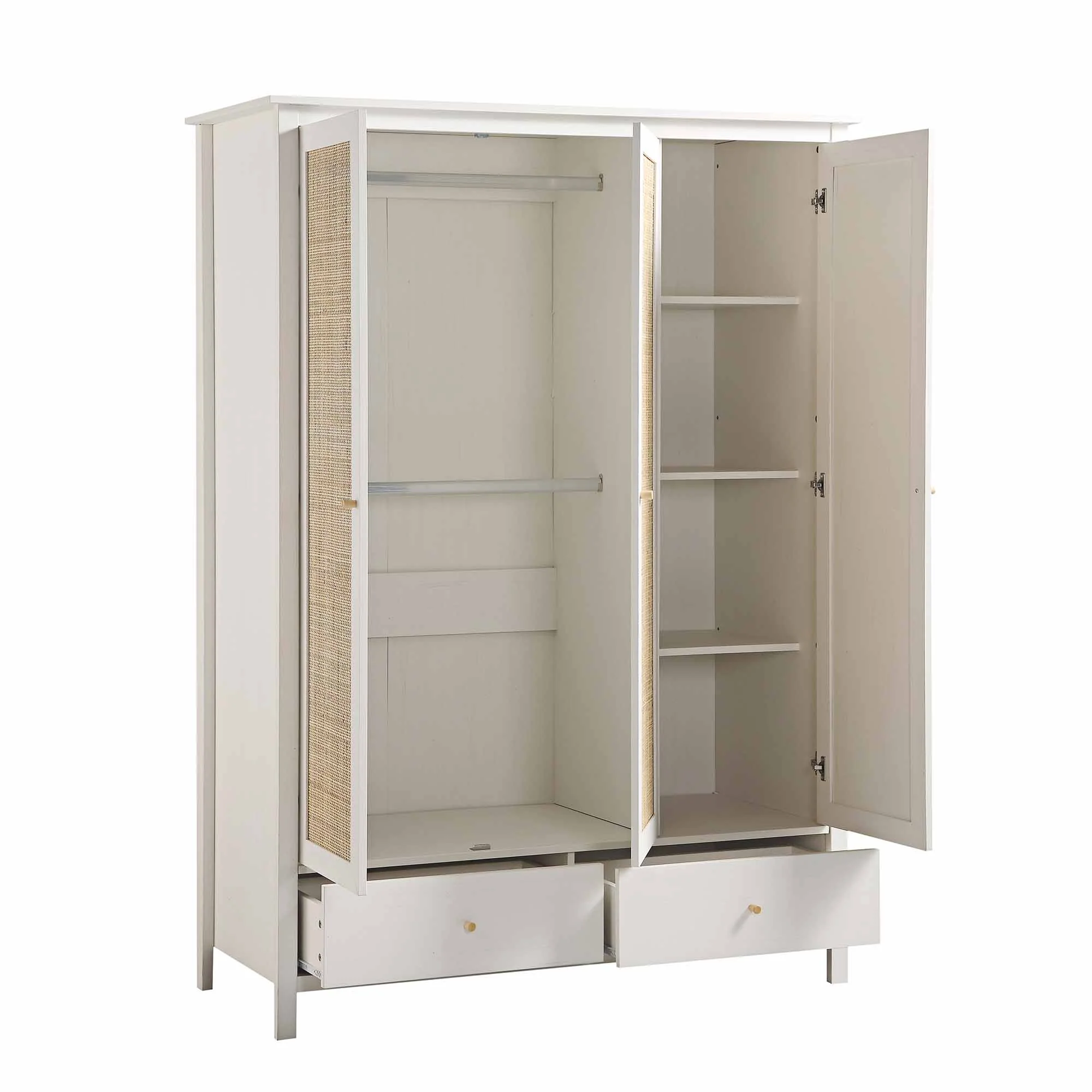 Frances Rattan Triple Wardrobe with 2 Drawers, White - Image 7