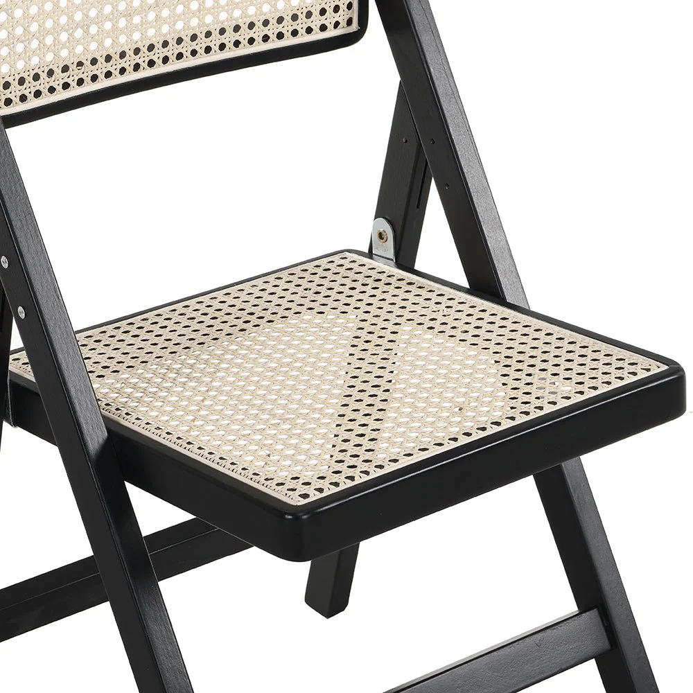 Frances Set of 2 Folding Cane Rattan Chairs, Black Colour - Image 10