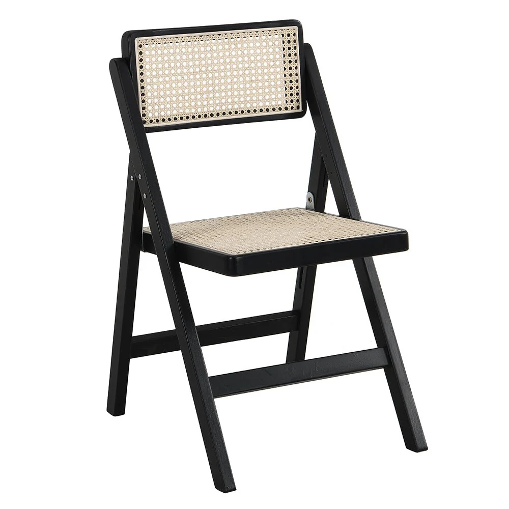 Frances Set of 2 Folding Cane Rattan Chairs, Black Colour - Image 3