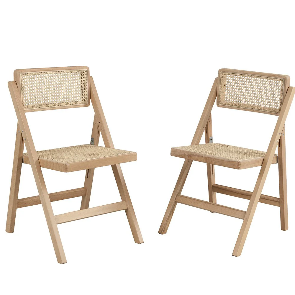 Frances Set of 2 Folding Cane Rattan Chairs, Natural Colour - Image 2