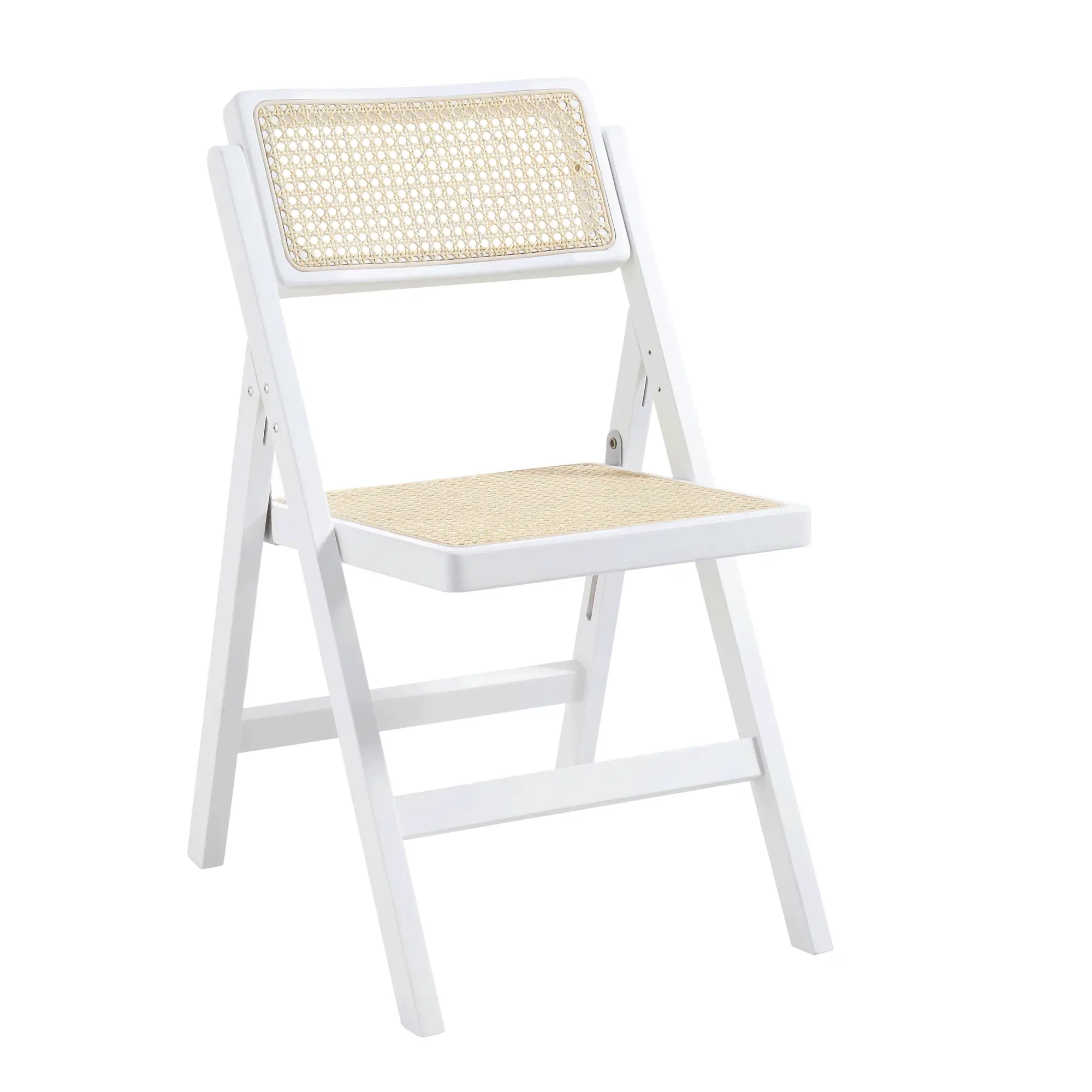 Frances Set of 2 Folding Cane Rattan Chairs, White - Image 3