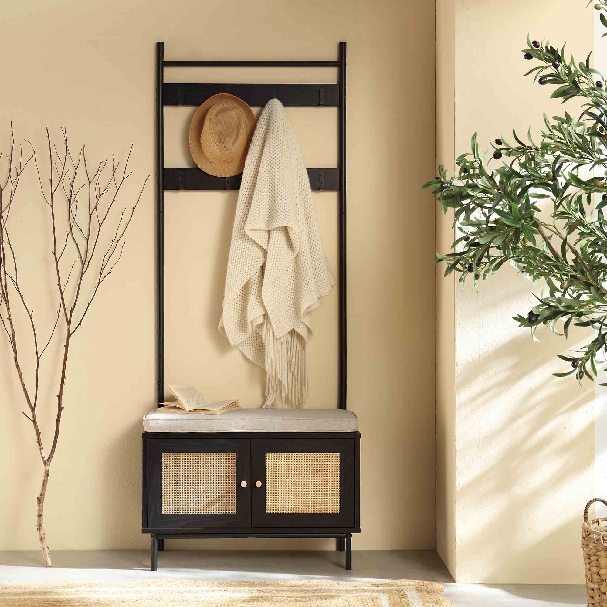 Frances Woven Hallway Unit with Cushion, Black - Image 2