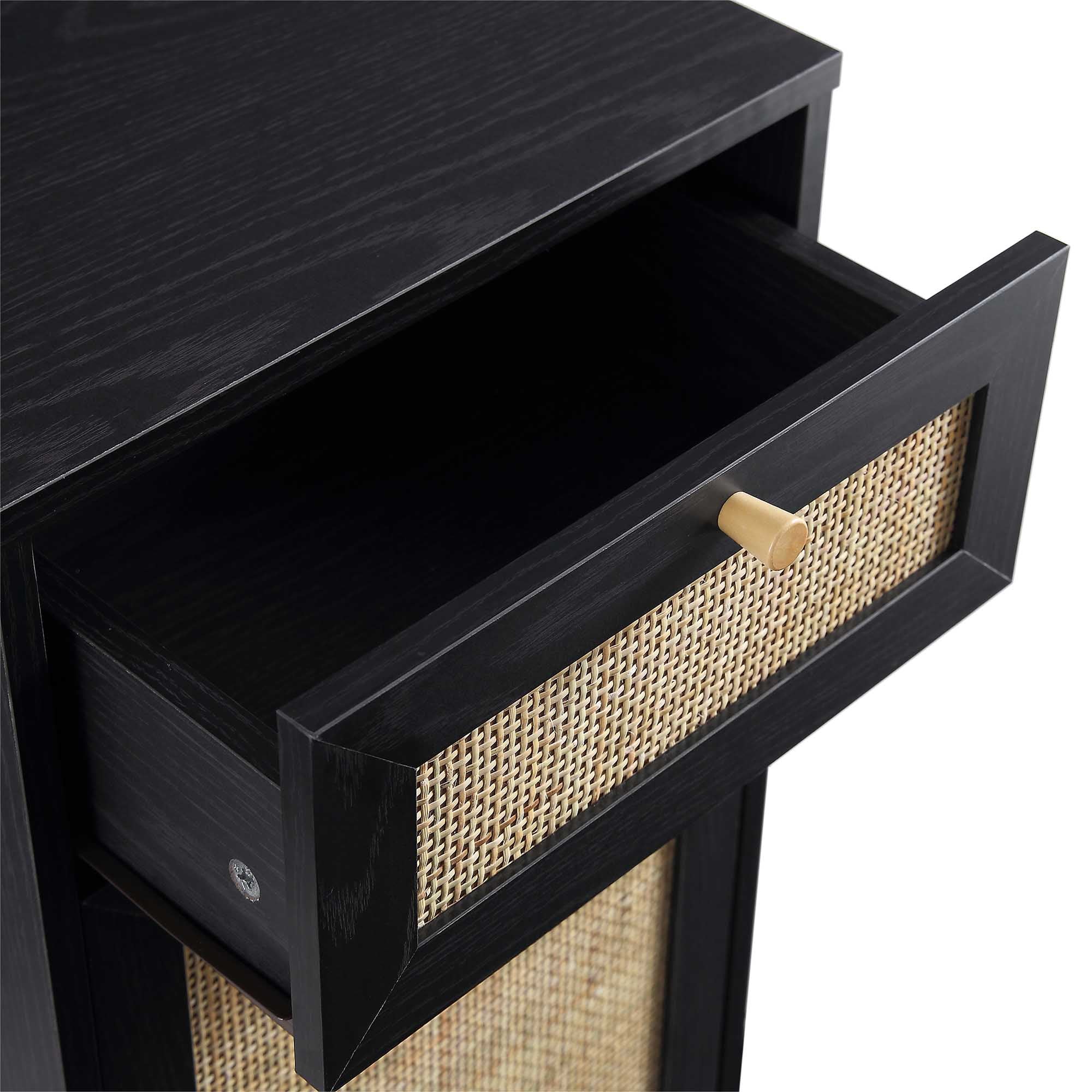 Frances Woven Rattan 1-Door Bathroom Cabinet, Black - Image 10