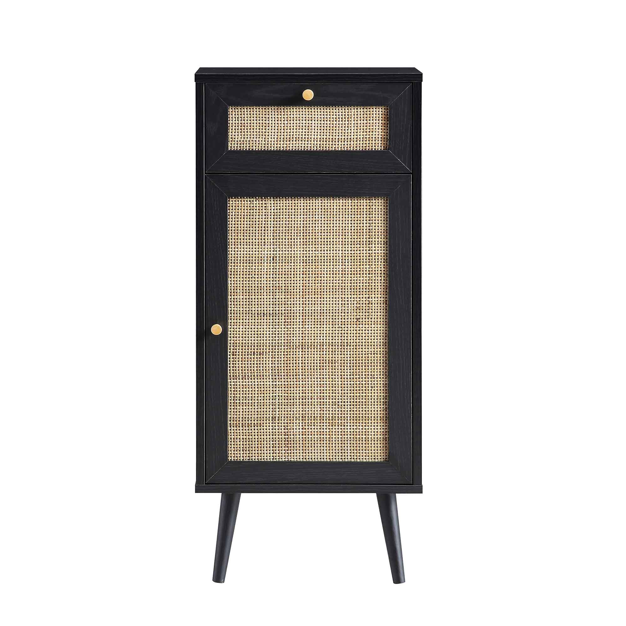 Frances Woven Rattan 1-Door Bathroom Cabinet, Black - Image 4