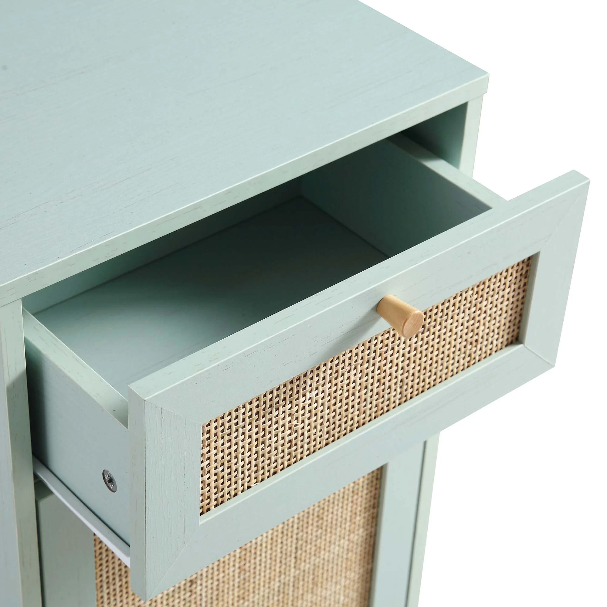 Frances Woven Rattan 1-Door Bathroom Cabinet, Mint - Image 10