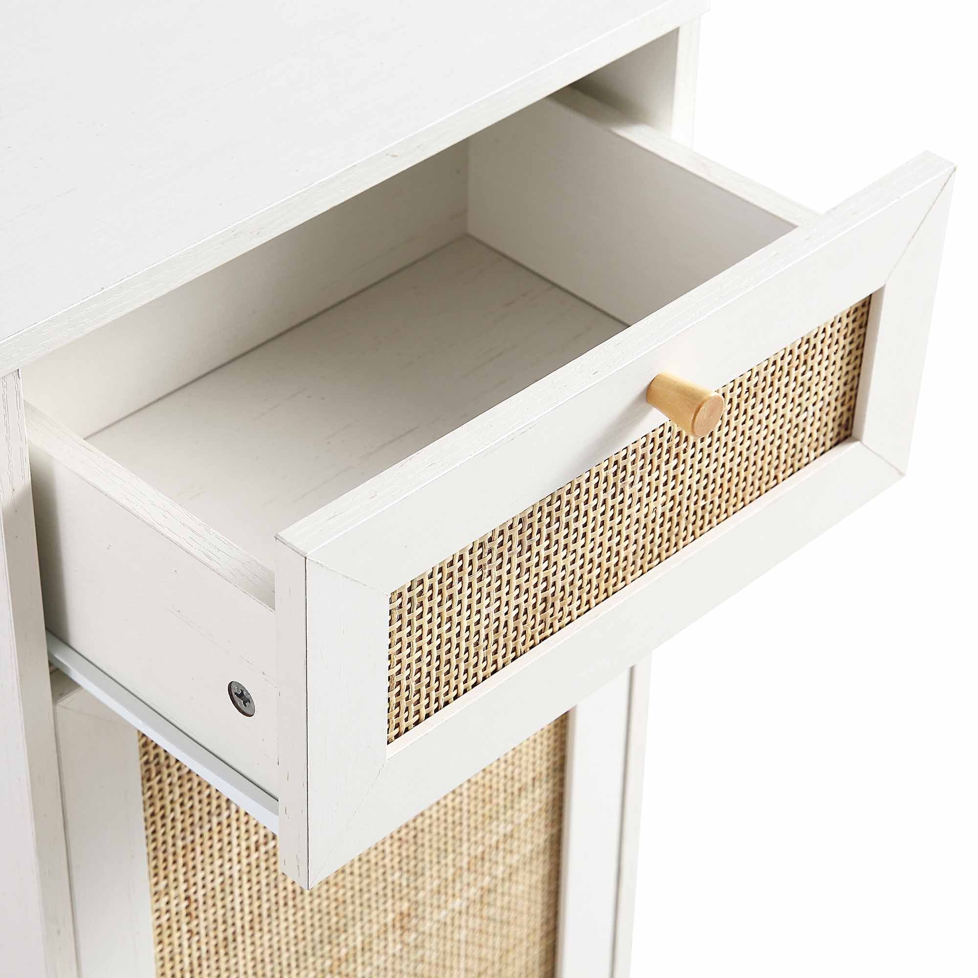 Frances Woven Rattan 1-Door Bathroom Cabinet, White - Image 10
