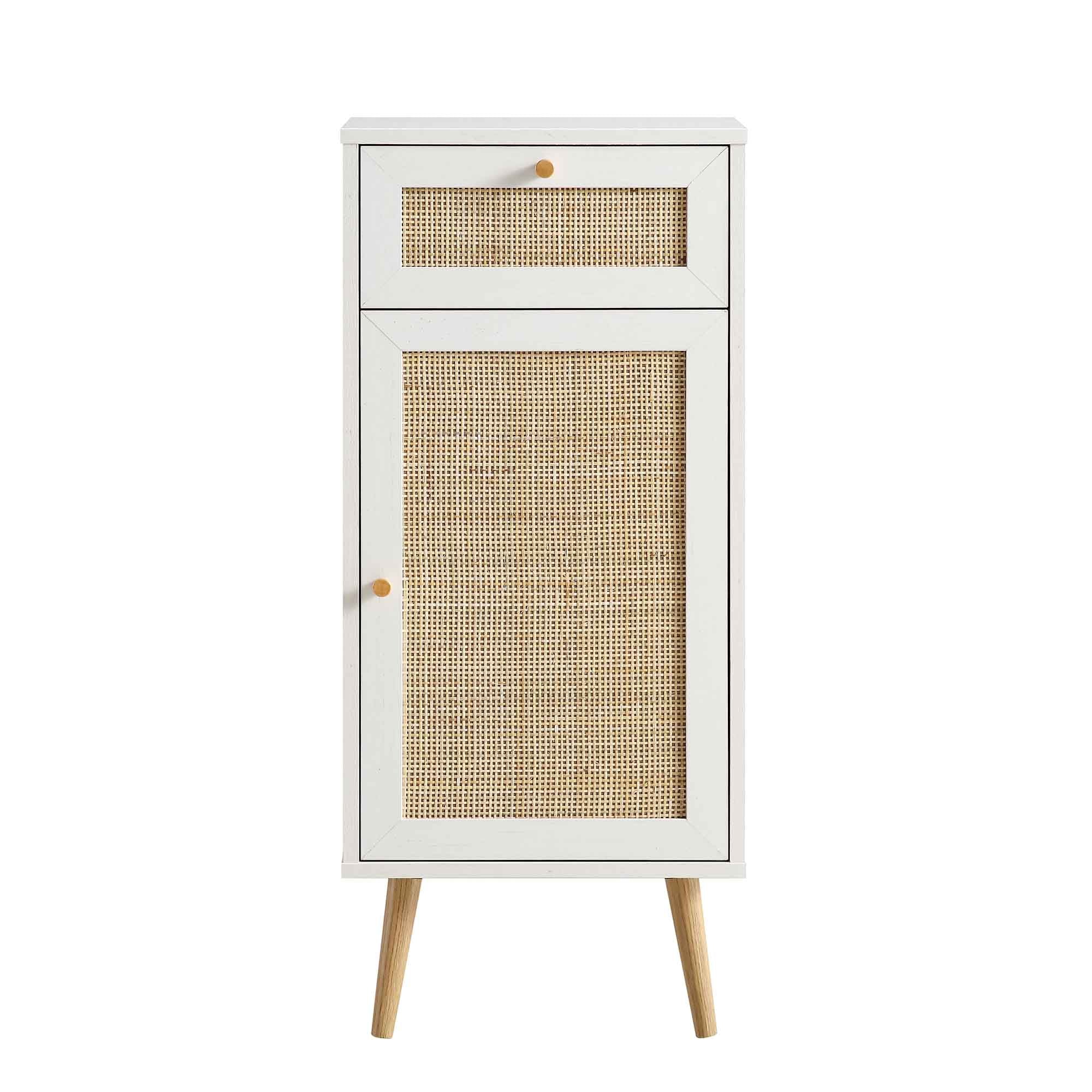 Frances Woven Rattan 1-Door Bathroom Cabinet, White - Image 4