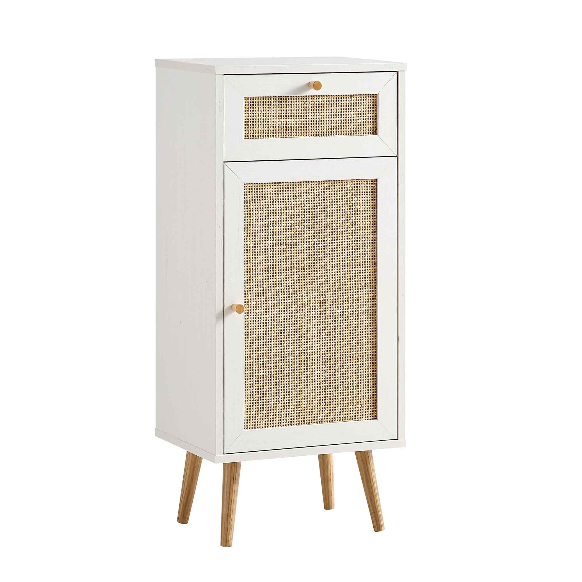 Frances Woven Rattan 1-Door Bathroom Cabinet, White - Image 5