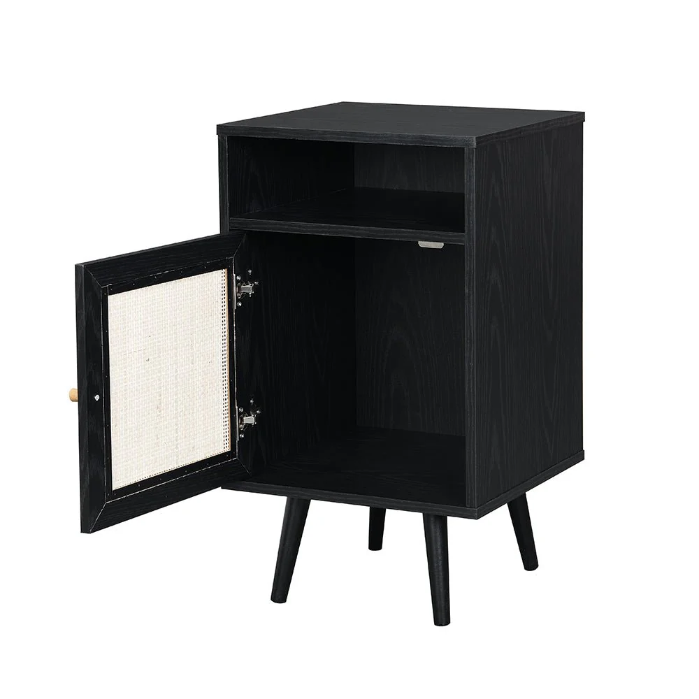 Frances Woven Rattan 1-Door Bedside Table in Black Colour - Image 7