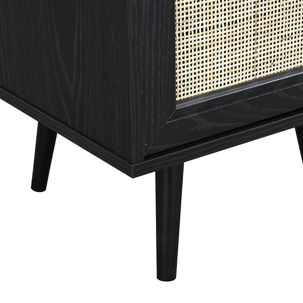 Frances Woven Rattan 1-Door Bedside Table in Black Colour - Image 9