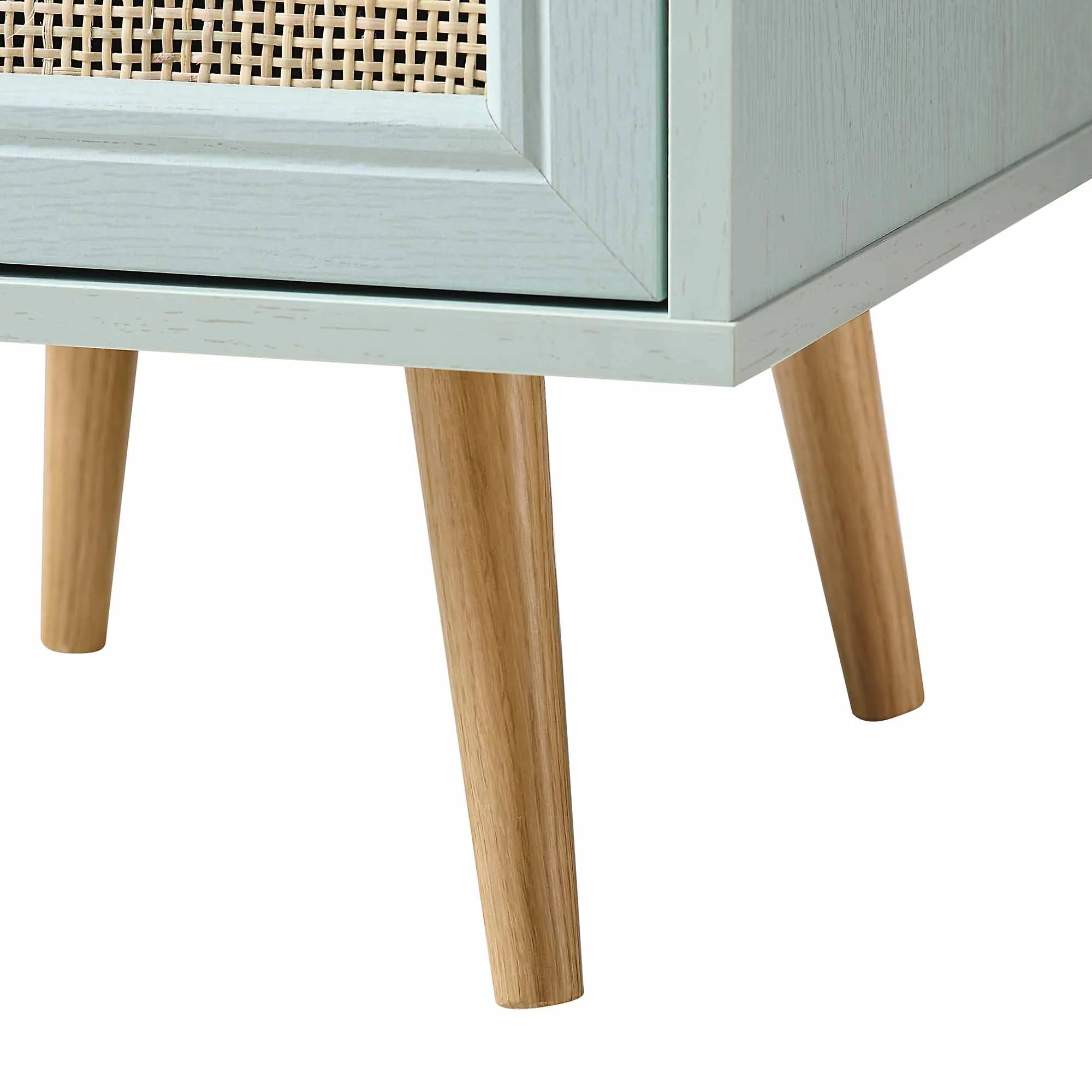 Frances Woven Rattan 1-Door Bedside Table in Mint - Image 11