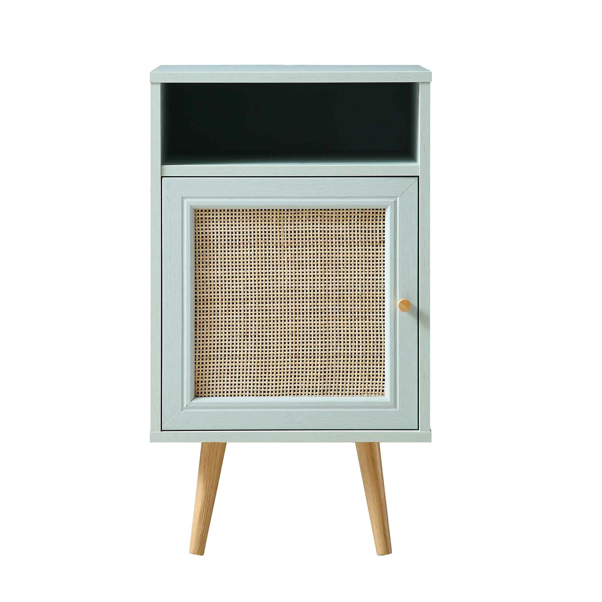 Frances Woven Rattan 1-Door Bedside Table in Mint - Image 3