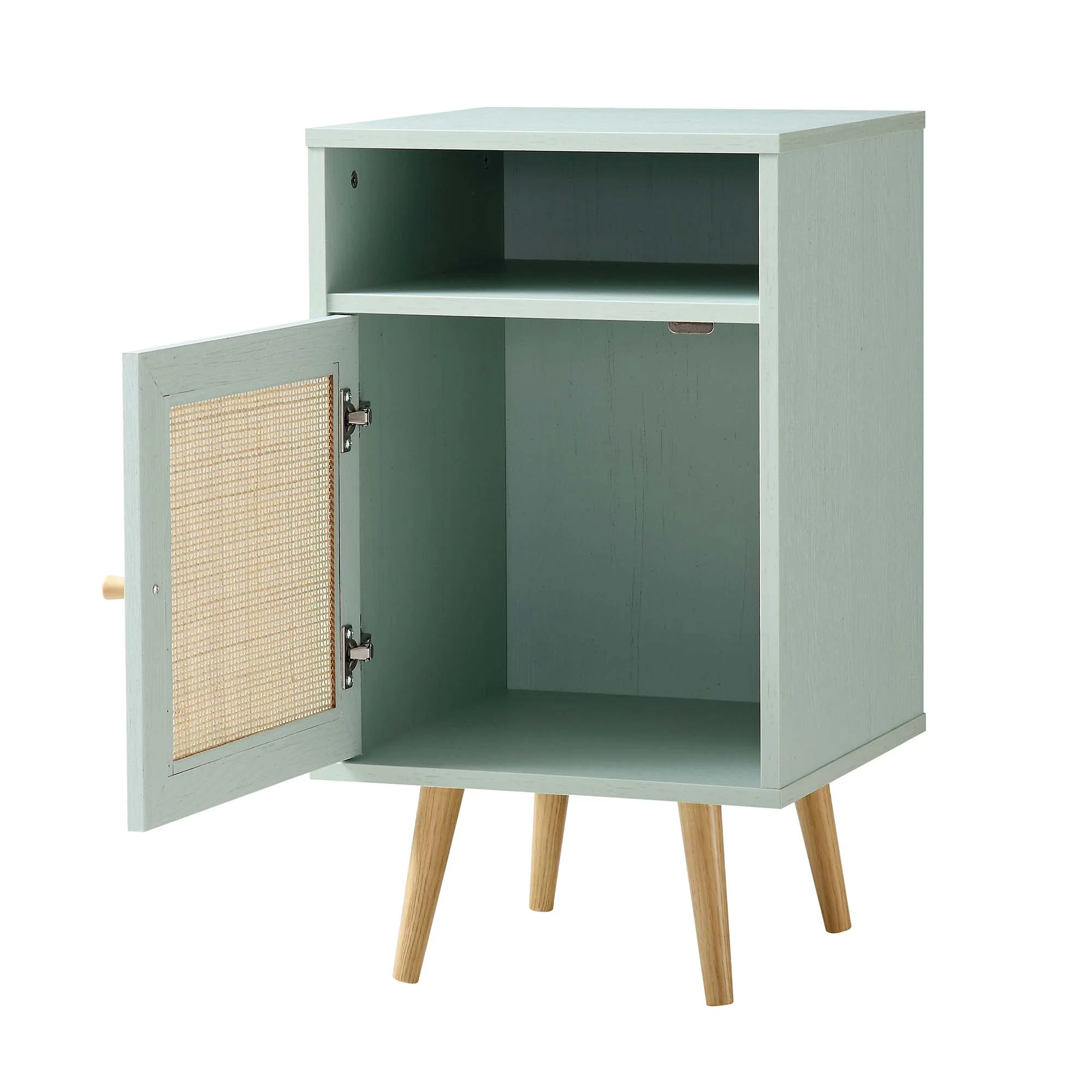 Frances Woven Rattan 1-Door Bedside Table in Mint - Image 6