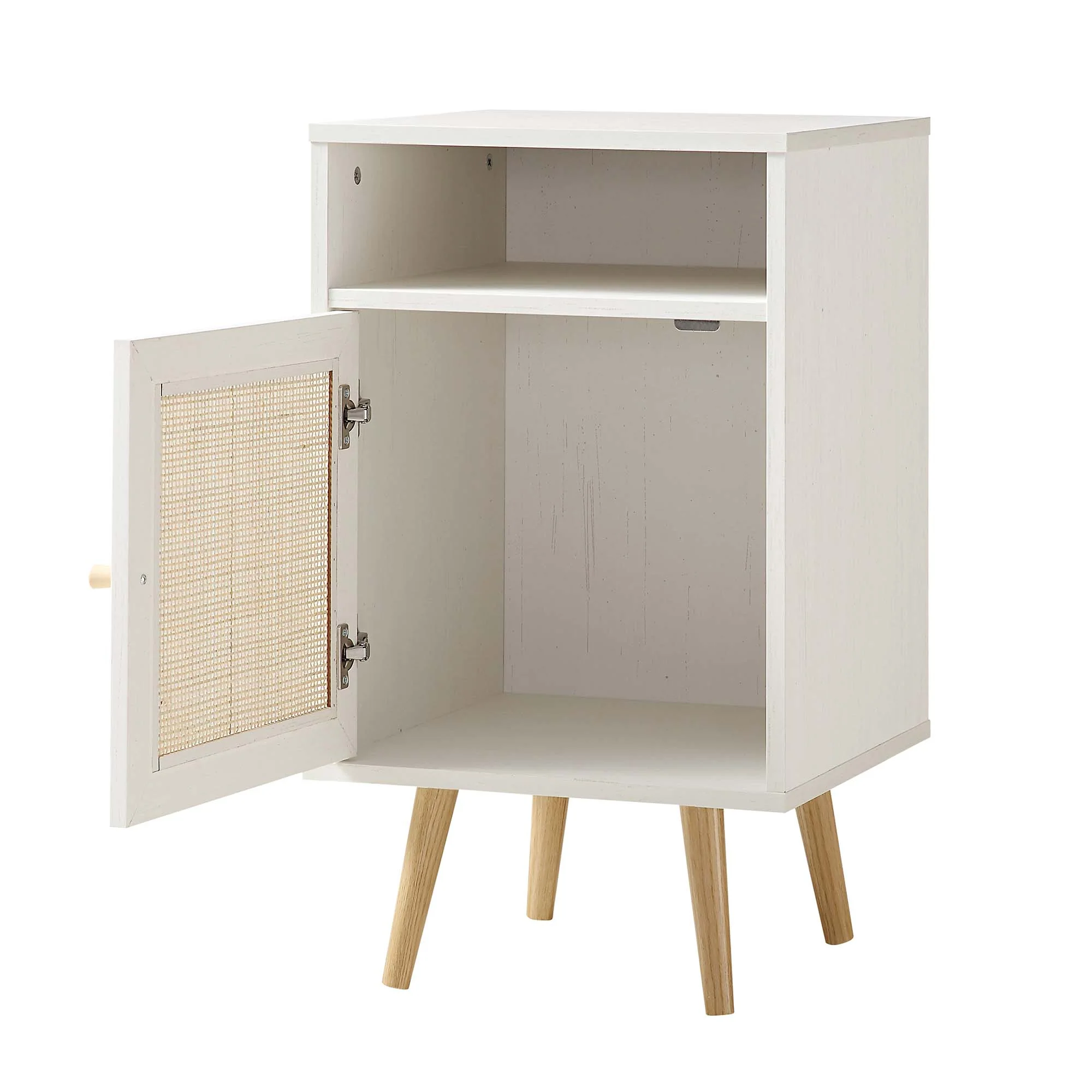 Frances Woven Rattan 1-Door Bedside Table in White - Image 6